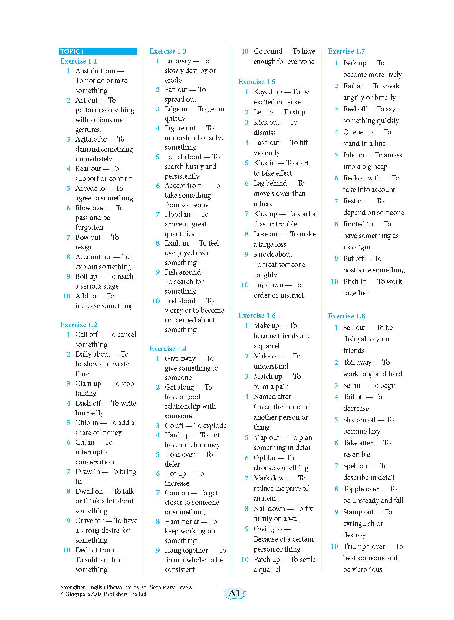 Strengthen English PHRASAL VERBS FOR SECONDARY LEVELS