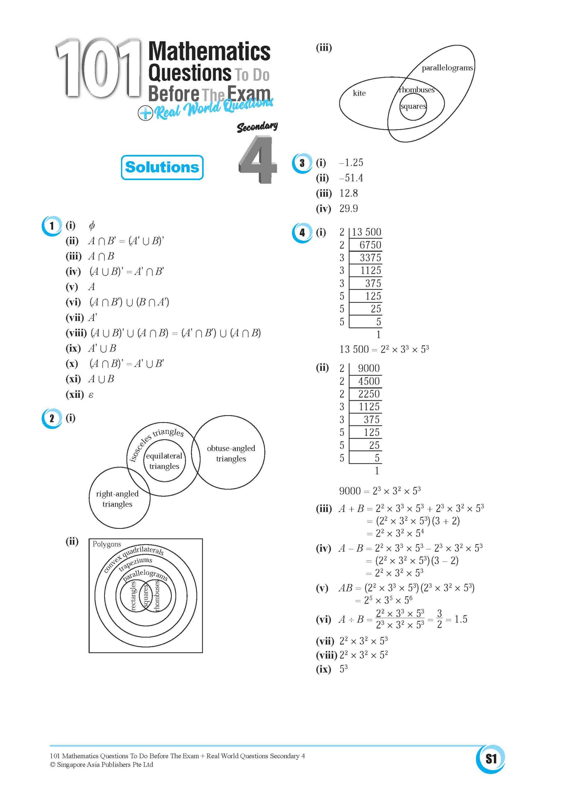101 Mathematics Questions To Do Before The Exam + Real World Questions Secondary 4