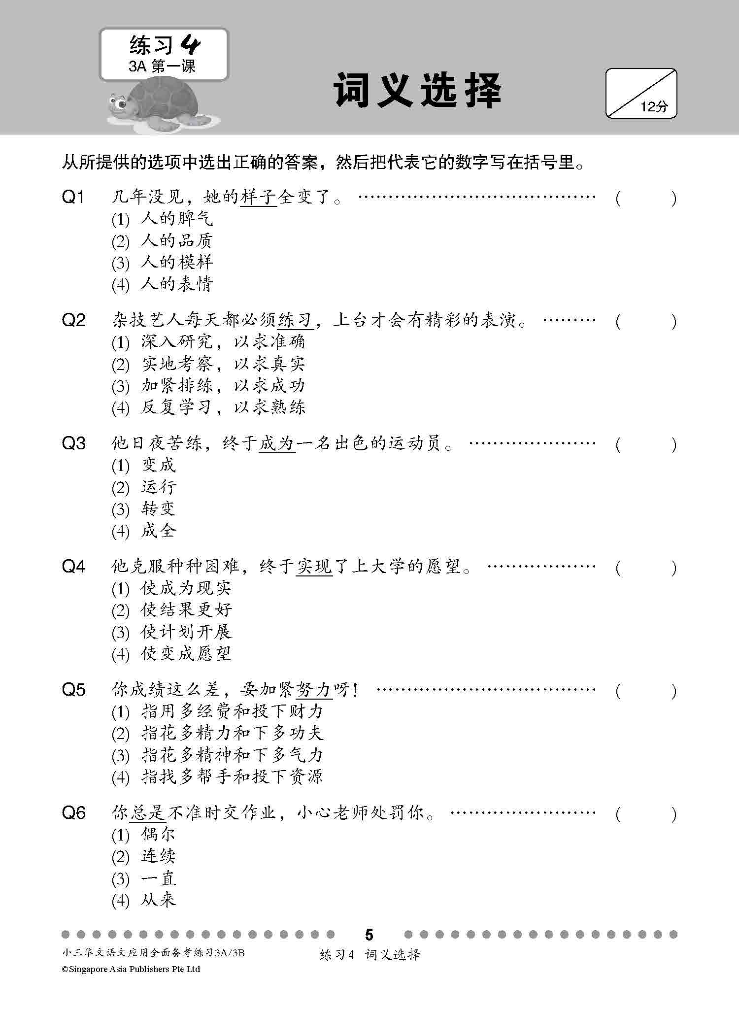 小三华文 语文应用 全面备考练习 3A/3B / Chinese Language and Usage Pre-exam Practice for Primary 3A/3B