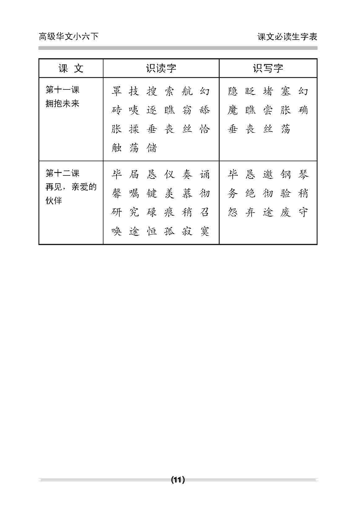 小六高级华文 课文字词手册 6B / A Handbook of Higher Chinese Vocabulary for Primary 6B