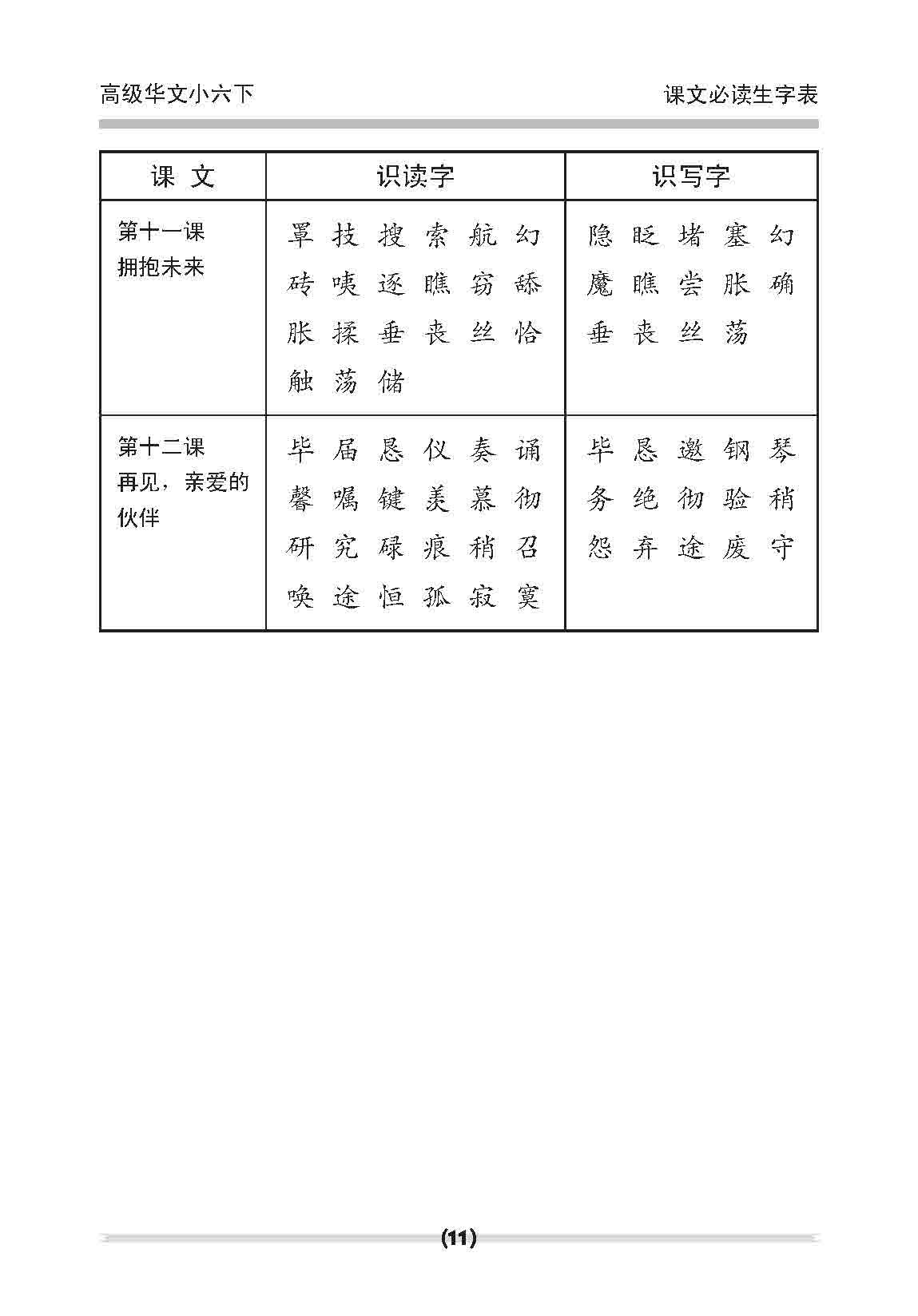 小六高级华文 课文字词手册 6B / A Handbook of Higher Chinese Vocabulary for Primary 6B