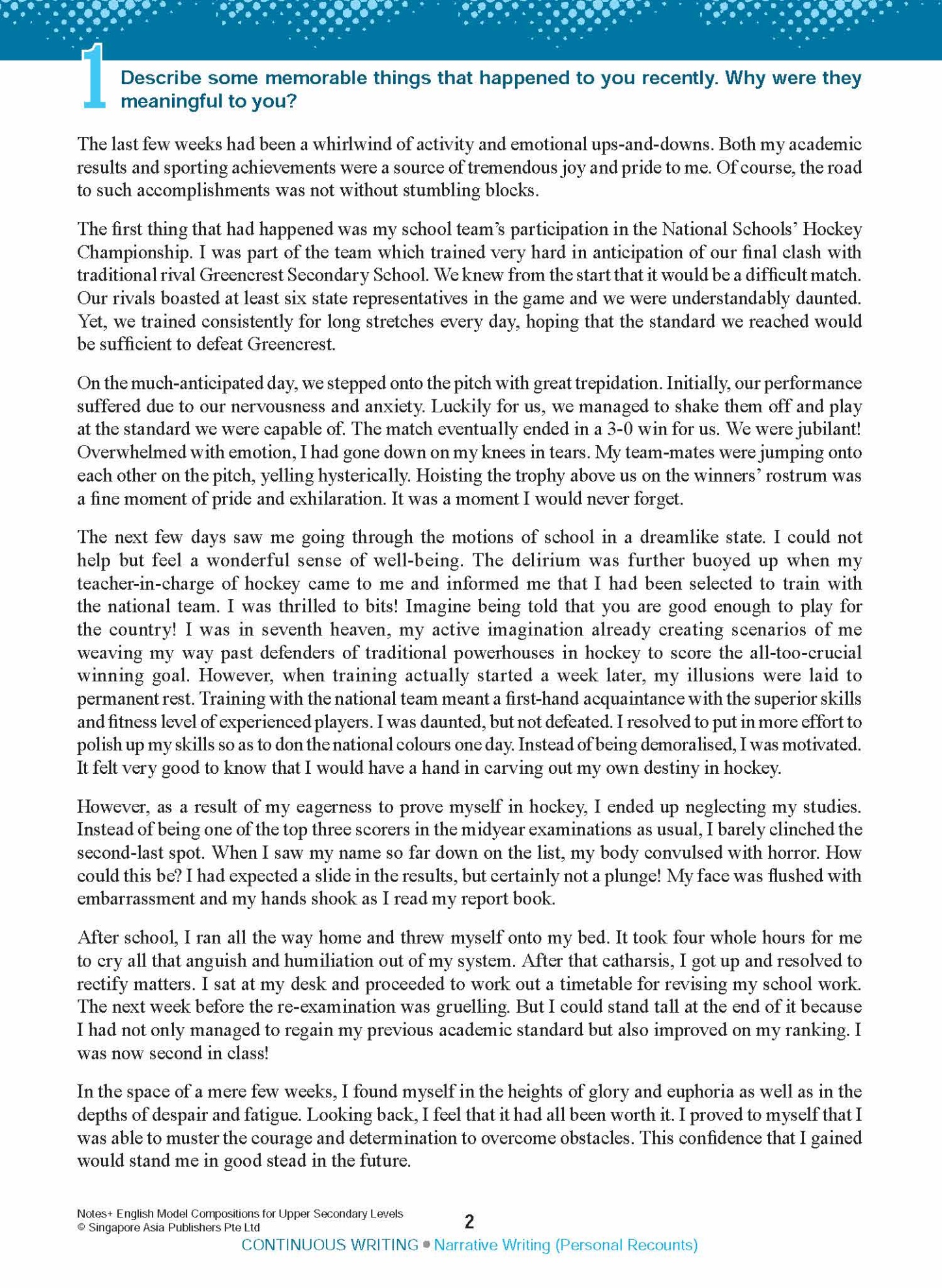 NOTES+ English Model Compositions FOR UPPER SECONDARY LEVELS