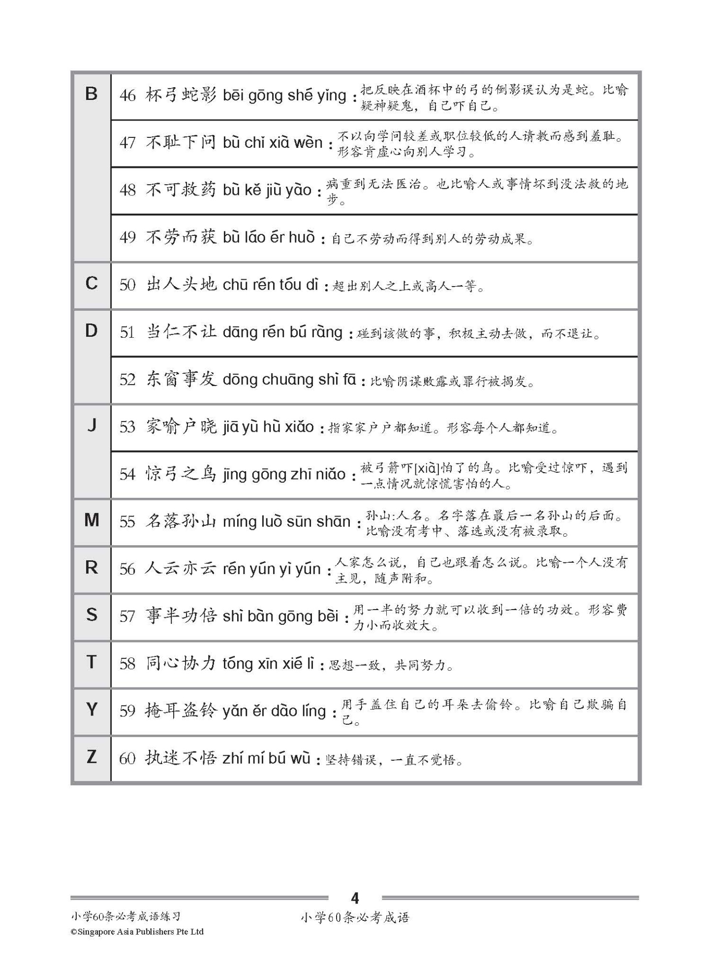 小学60条必考成语练习 / Exercises on 60 Idioms For Primary Schools [Higher Chinese/Chinese]