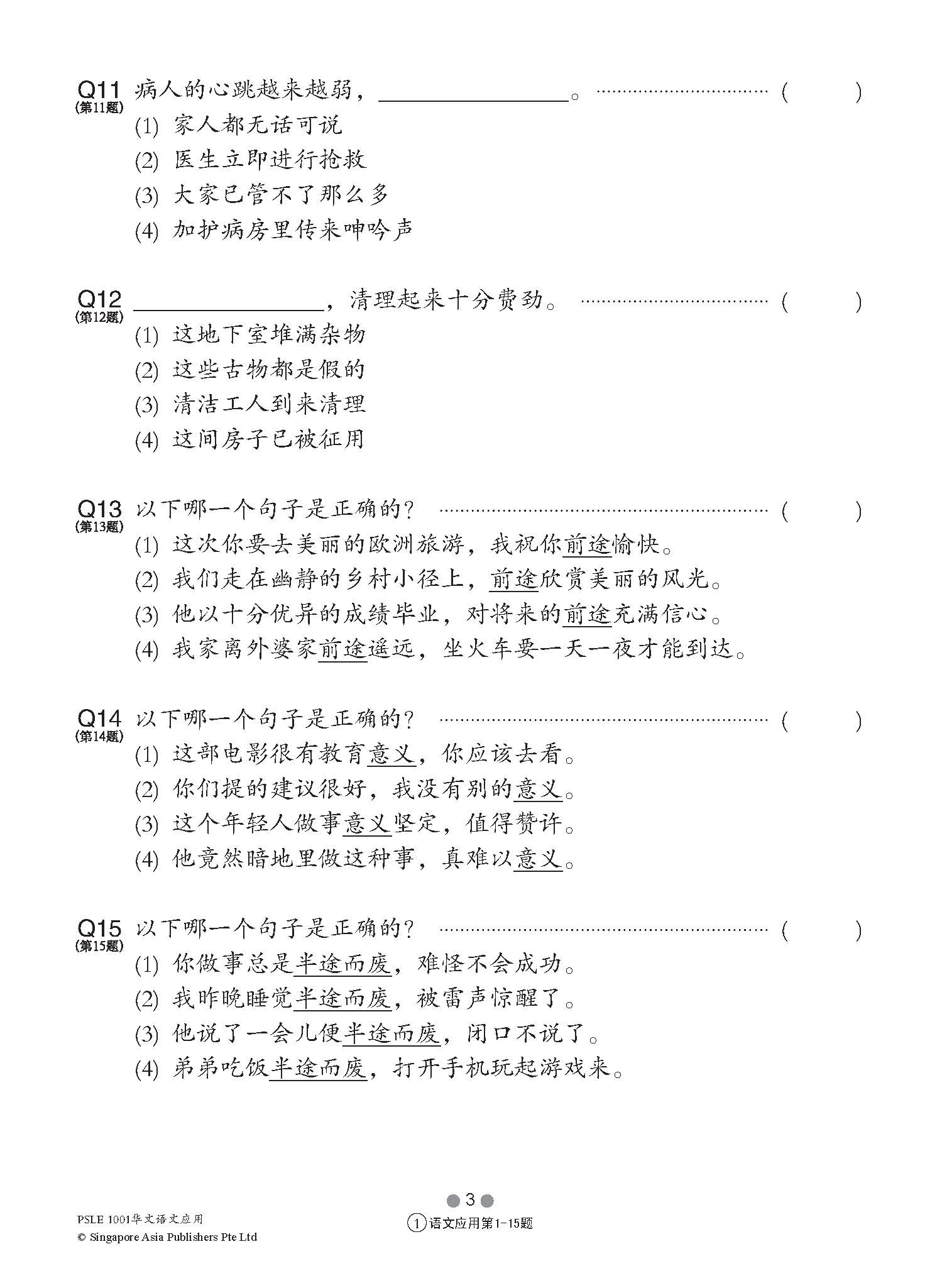 PSLE 1001 华文语文应用 (PSLE Chinese 1001 Questions On Language And Usage)