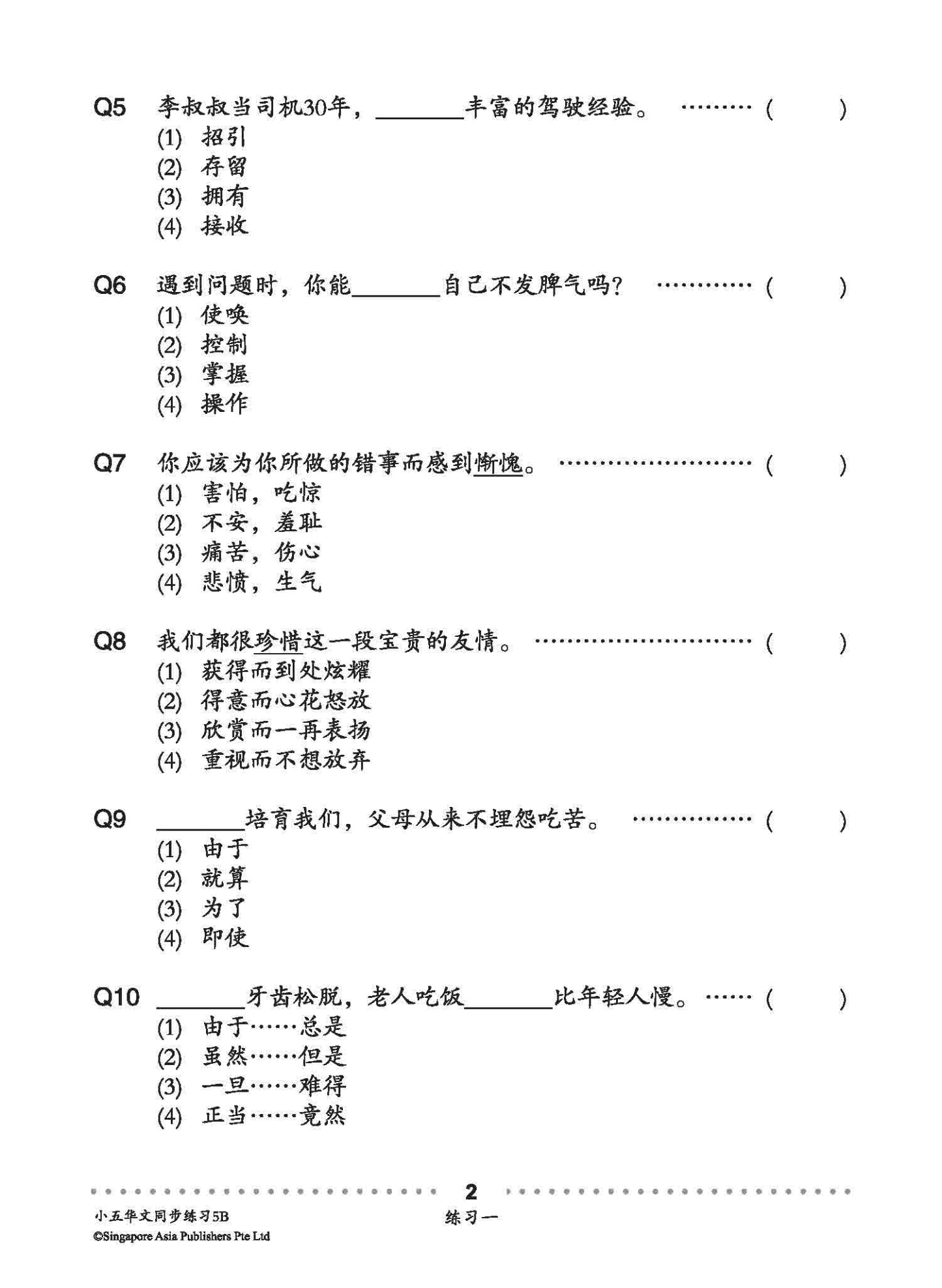 小五华文同步练习 5B (Chinese Topical Exercises For Primary 5B)