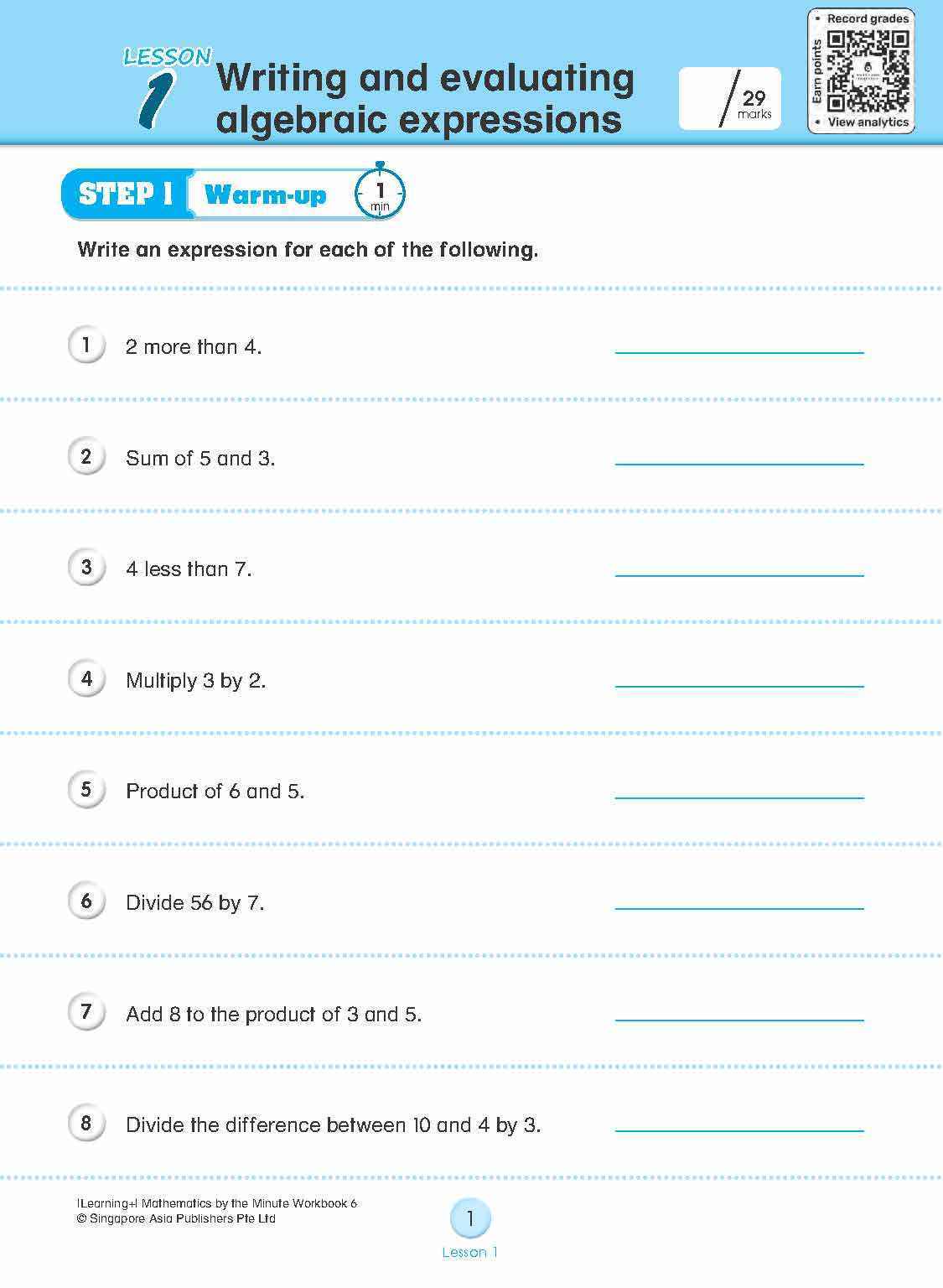 Learning+ Mathematics by the Minute Workbook 6