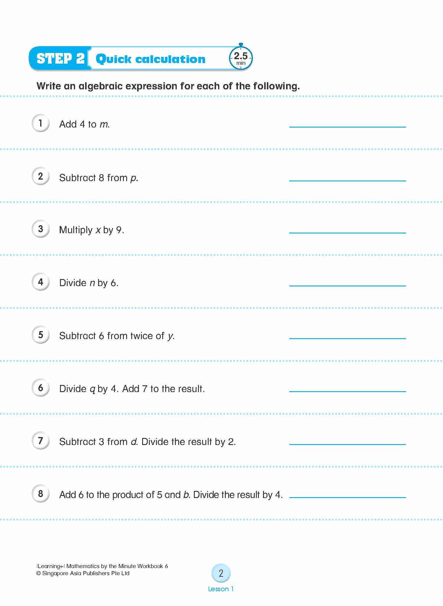 Learning+ Mathematics by the Minute Workbook 6