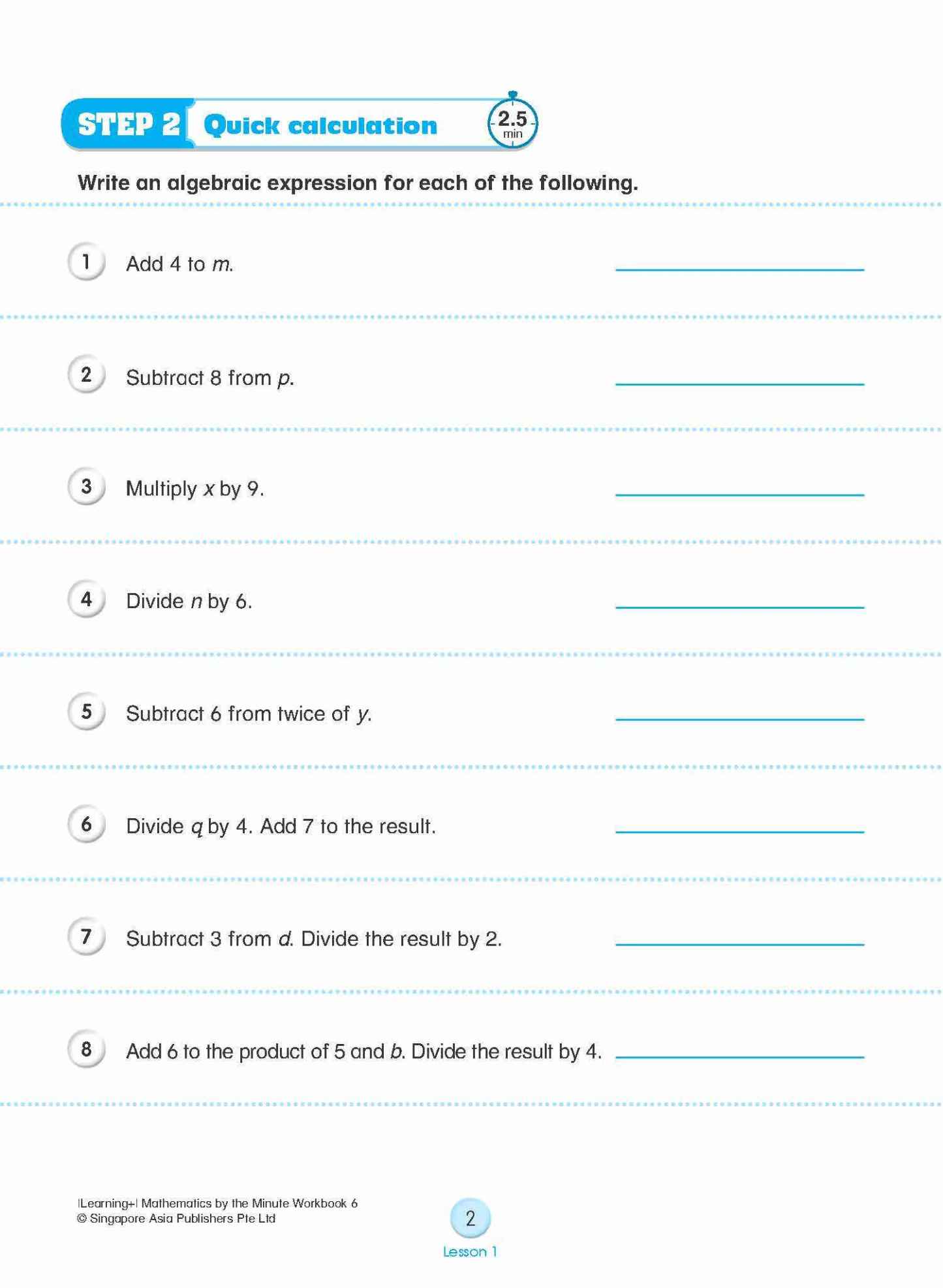 Learning+ Mathematics by the Minute Workbook 6