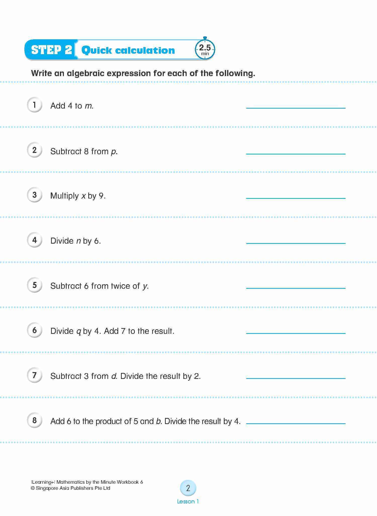 Learning+ Mathematics by the Minute Workbook 6