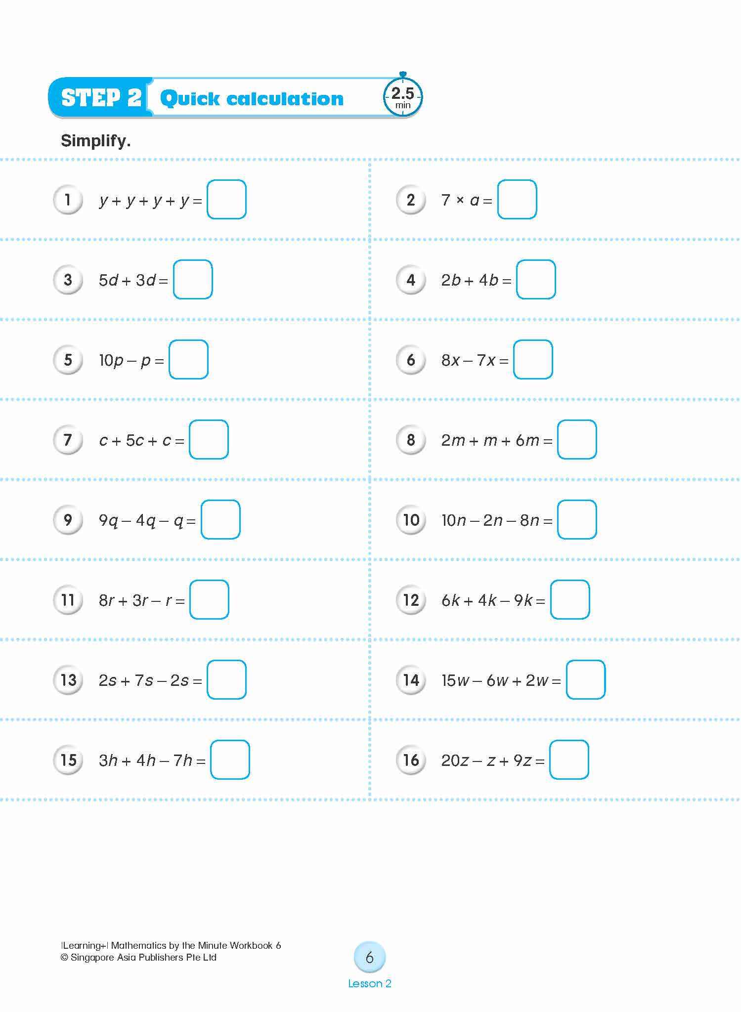 Learning+ Mathematics by the Minute Workbook 6