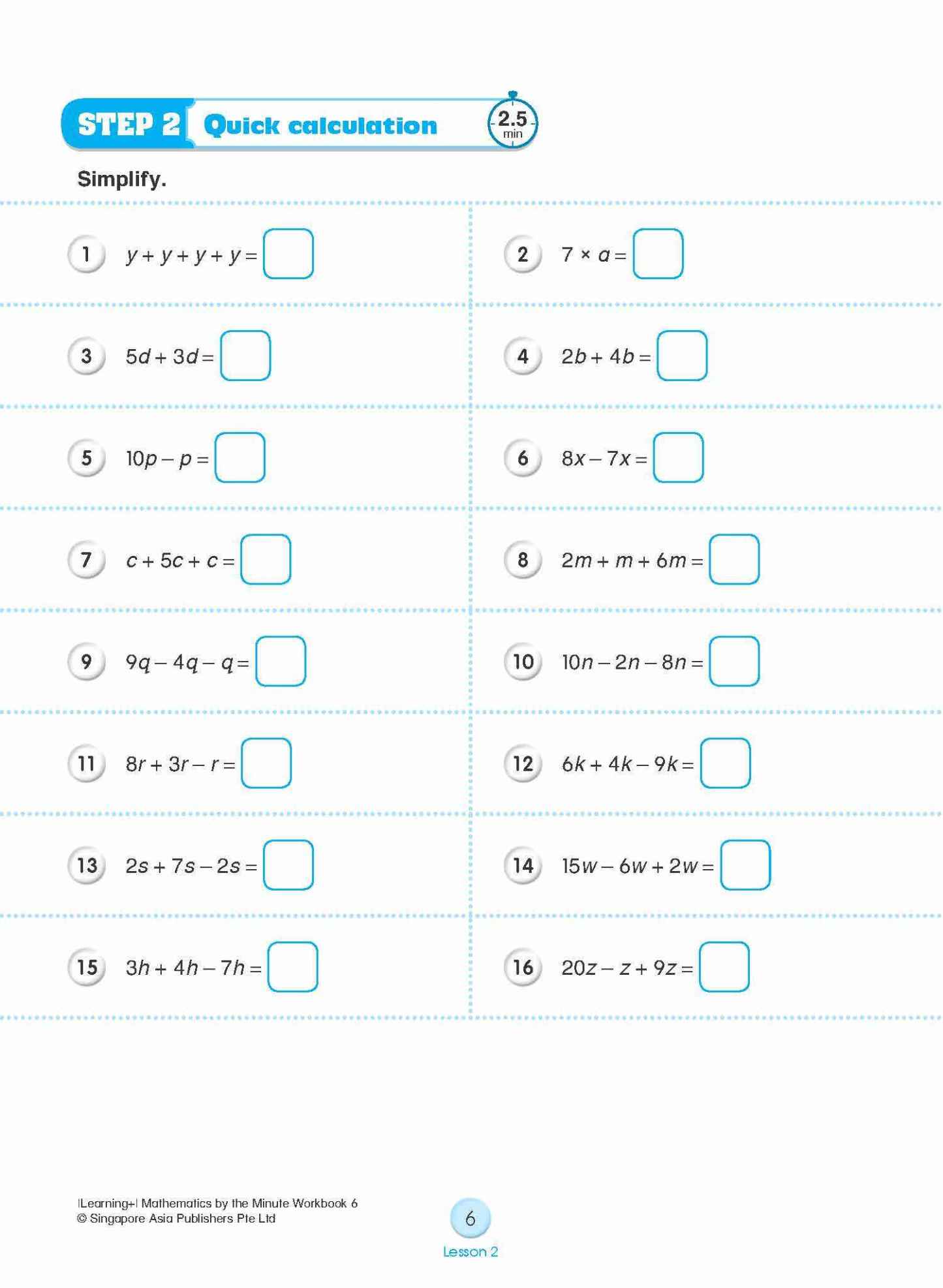 Learning+ Mathematics by the Minute Workbook 6