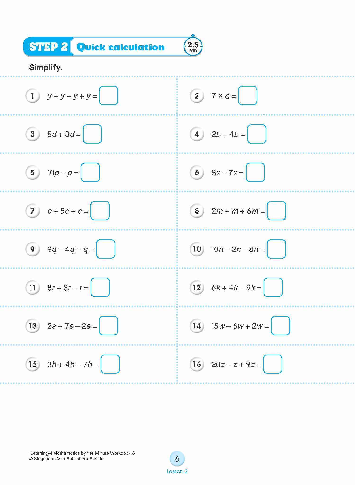 Learning+ Mathematics by the Minute Workbook 6