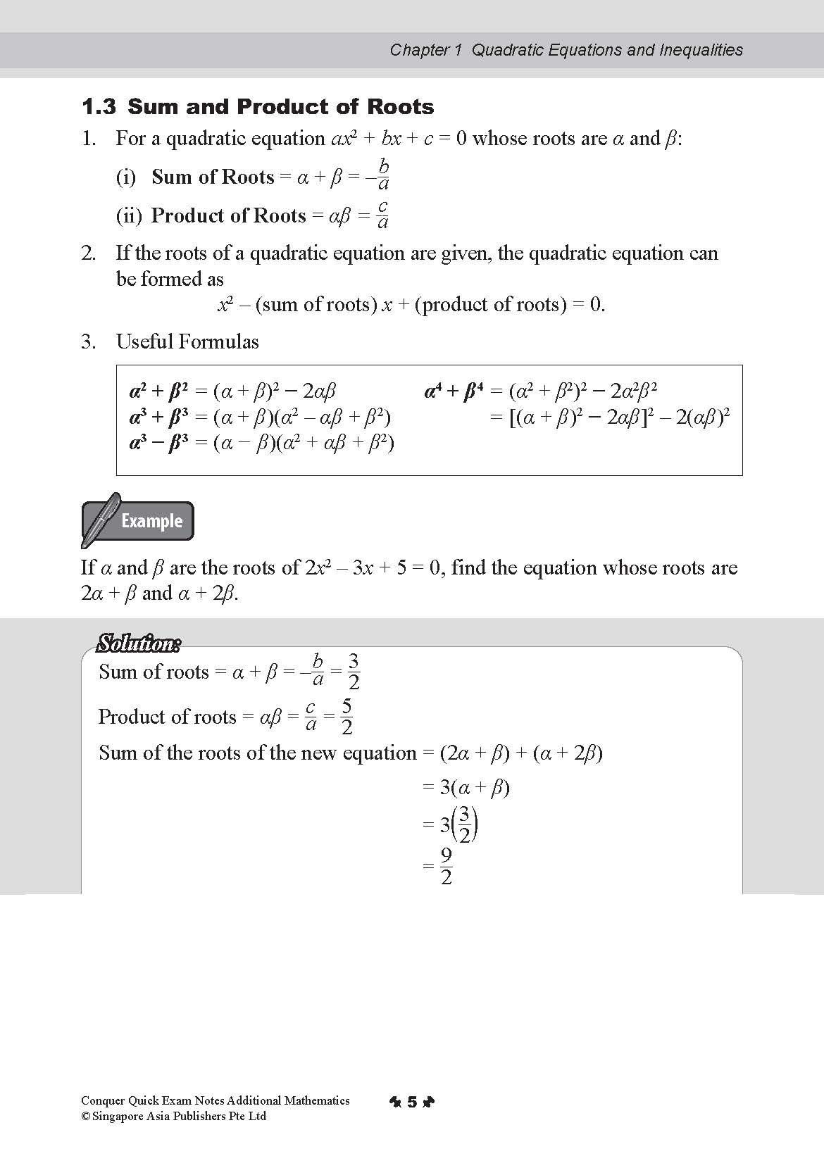 Conquer QUICK EXAM NOTES ADDITIONAL MATHEMATICS