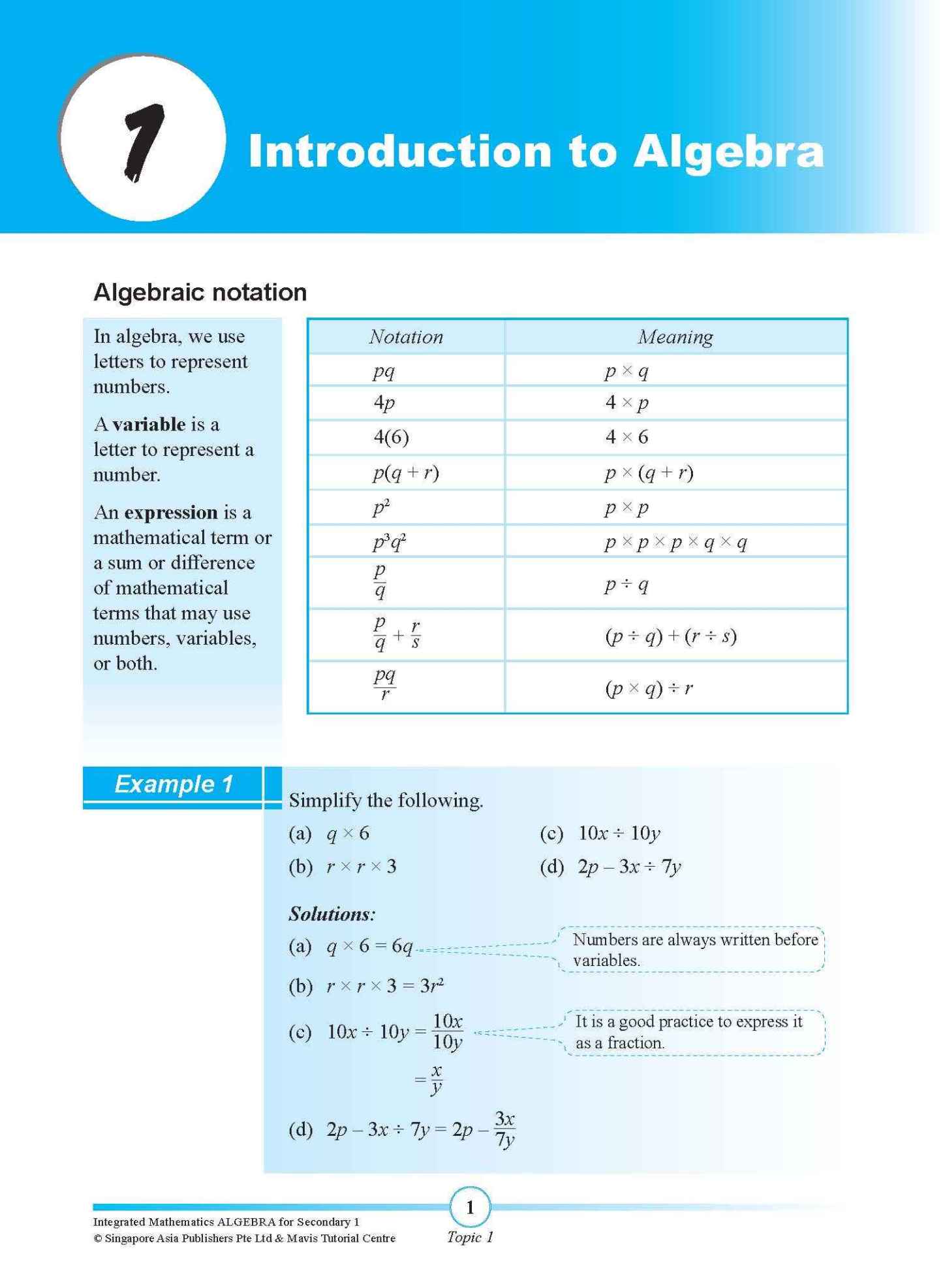INTEGRATED MATHEMATICS ALGEBRA For SECONDARY 1 [G3 and IP]