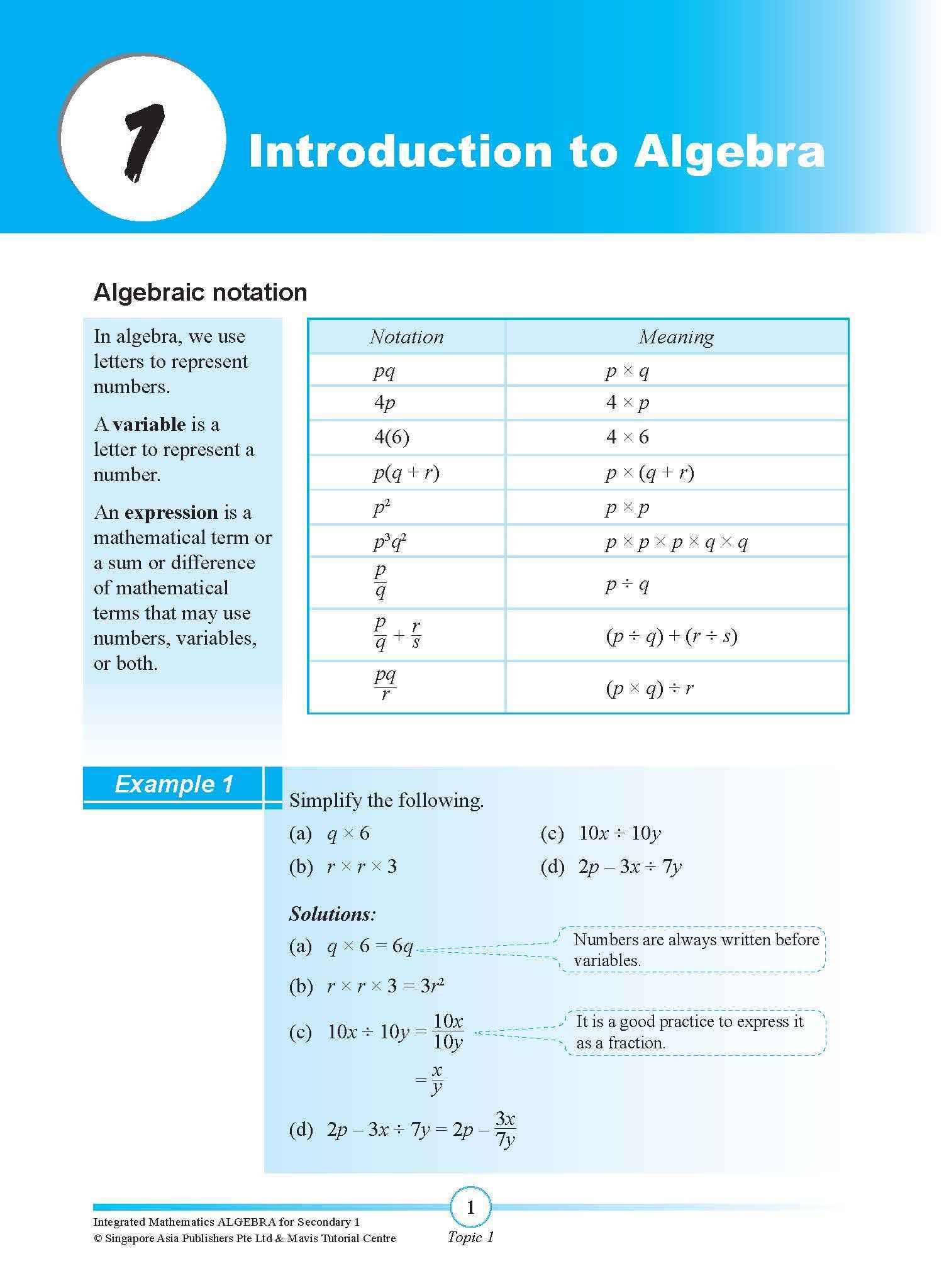 INTEGRATED MATHEMATICS ALGEBRA For SECONDARY 1 [G3 and IP]