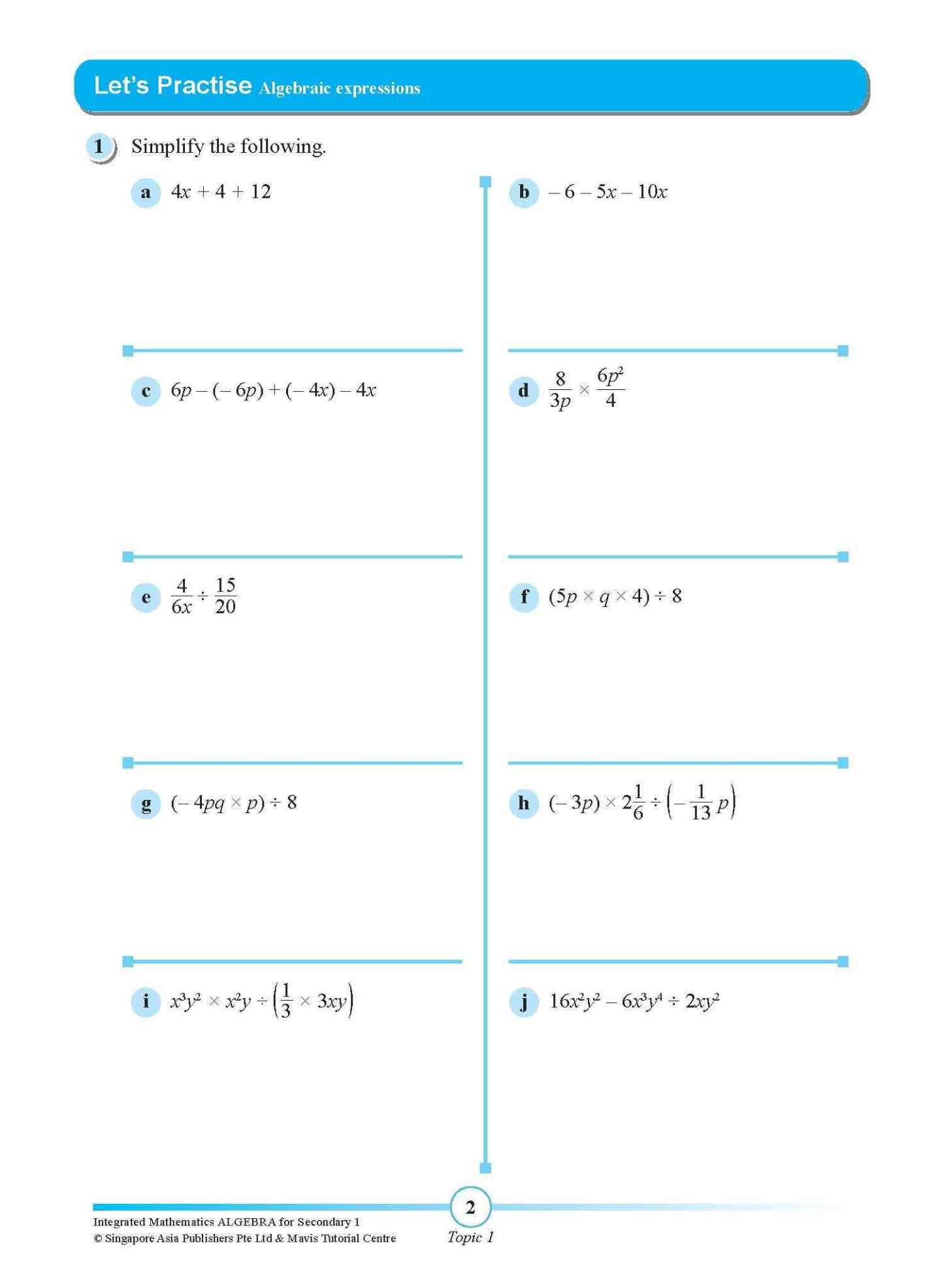 INTEGRATED MATHEMATICS ALGEBRA For SECONDARY 1 [G3 and IP]