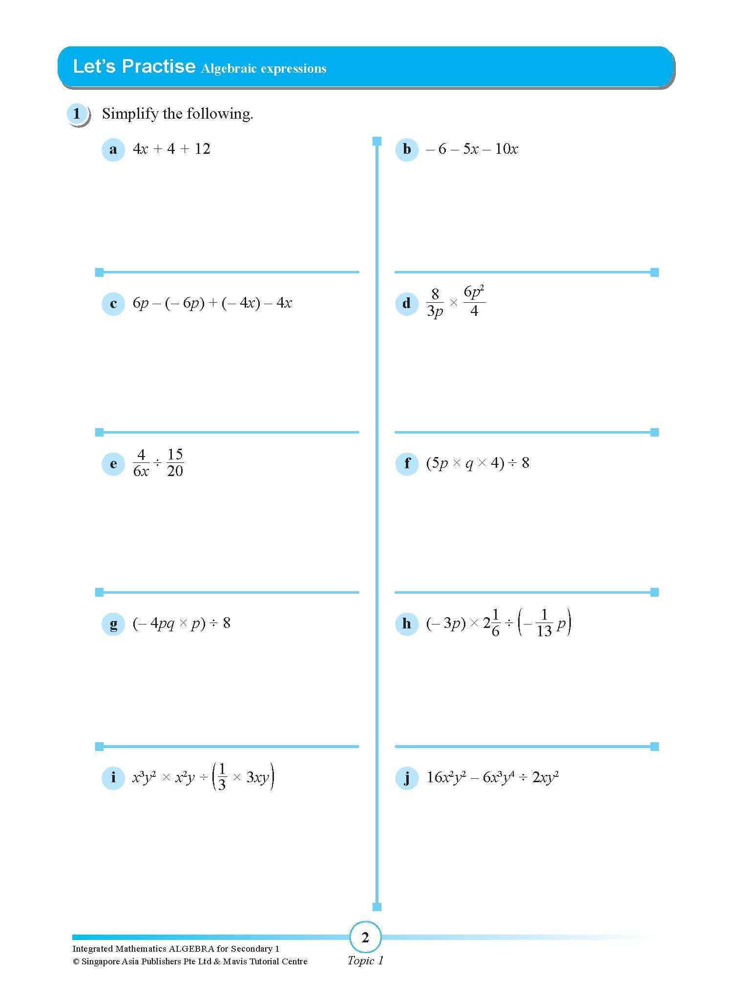 INTEGRATED MATHEMATICS ALGEBRA For SECONDARY 1 [G3 and IP]