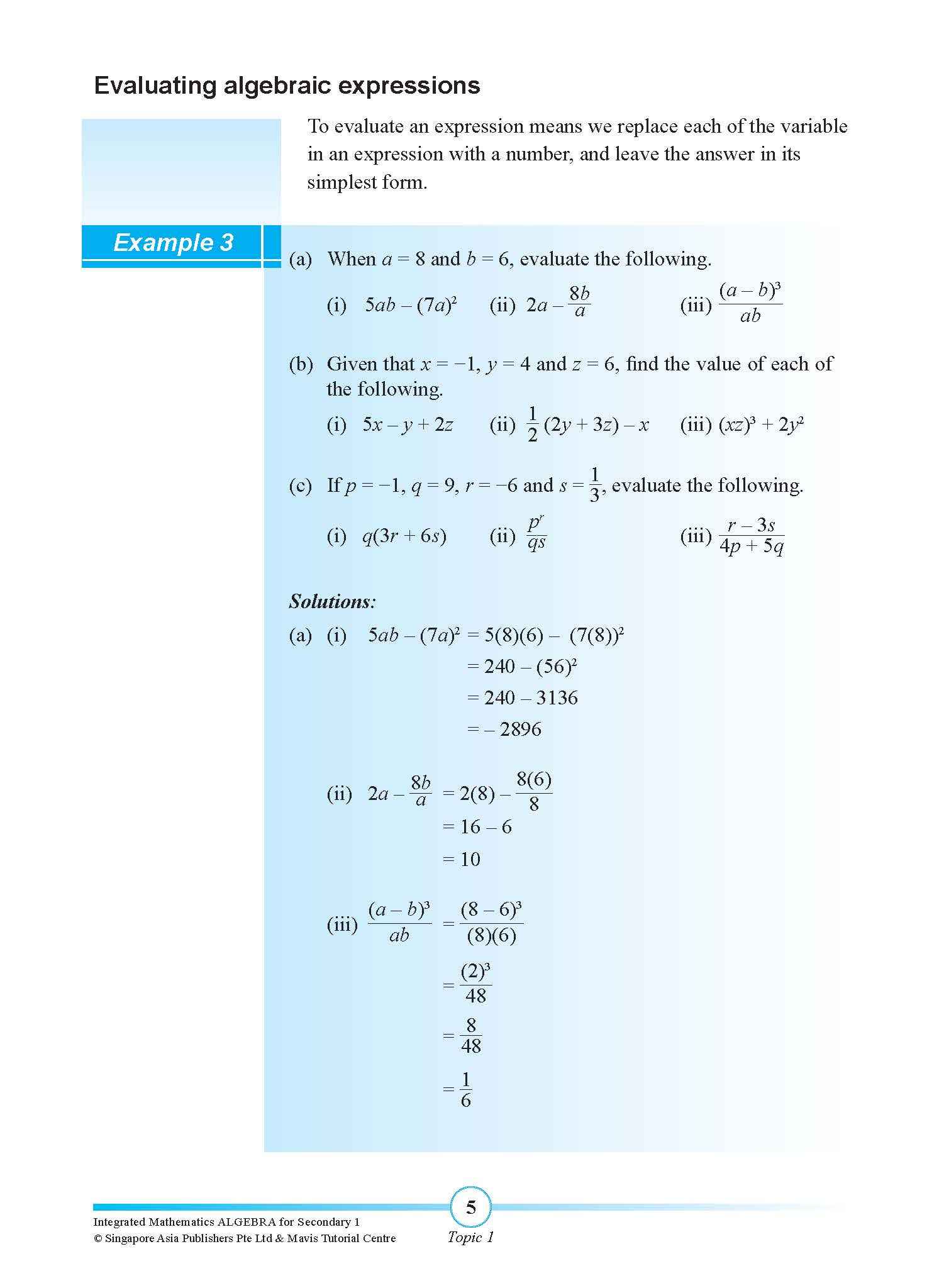 INTEGRATED MATHEMATICS ALGEBRA For SECONDARY 1 [G3 and IP]