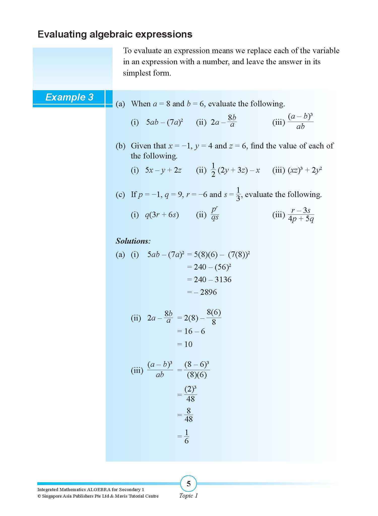 INTEGRATED MATHEMATICS ALGEBRA For SECONDARY 1 [G3 and IP]