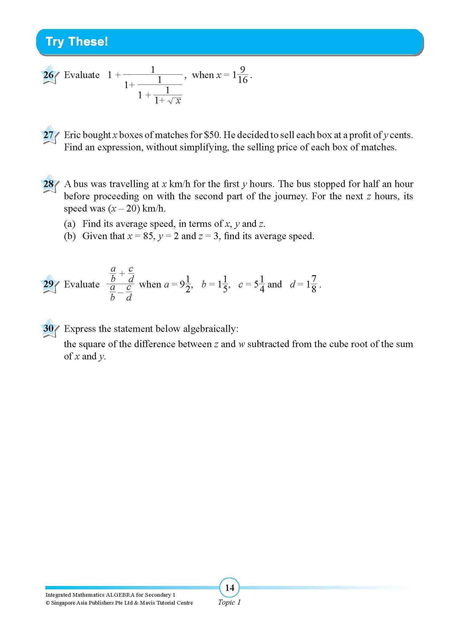 INTEGRATED MATHEMATICS ALGEBRA For SECONDARY 1 [G3 and IP]