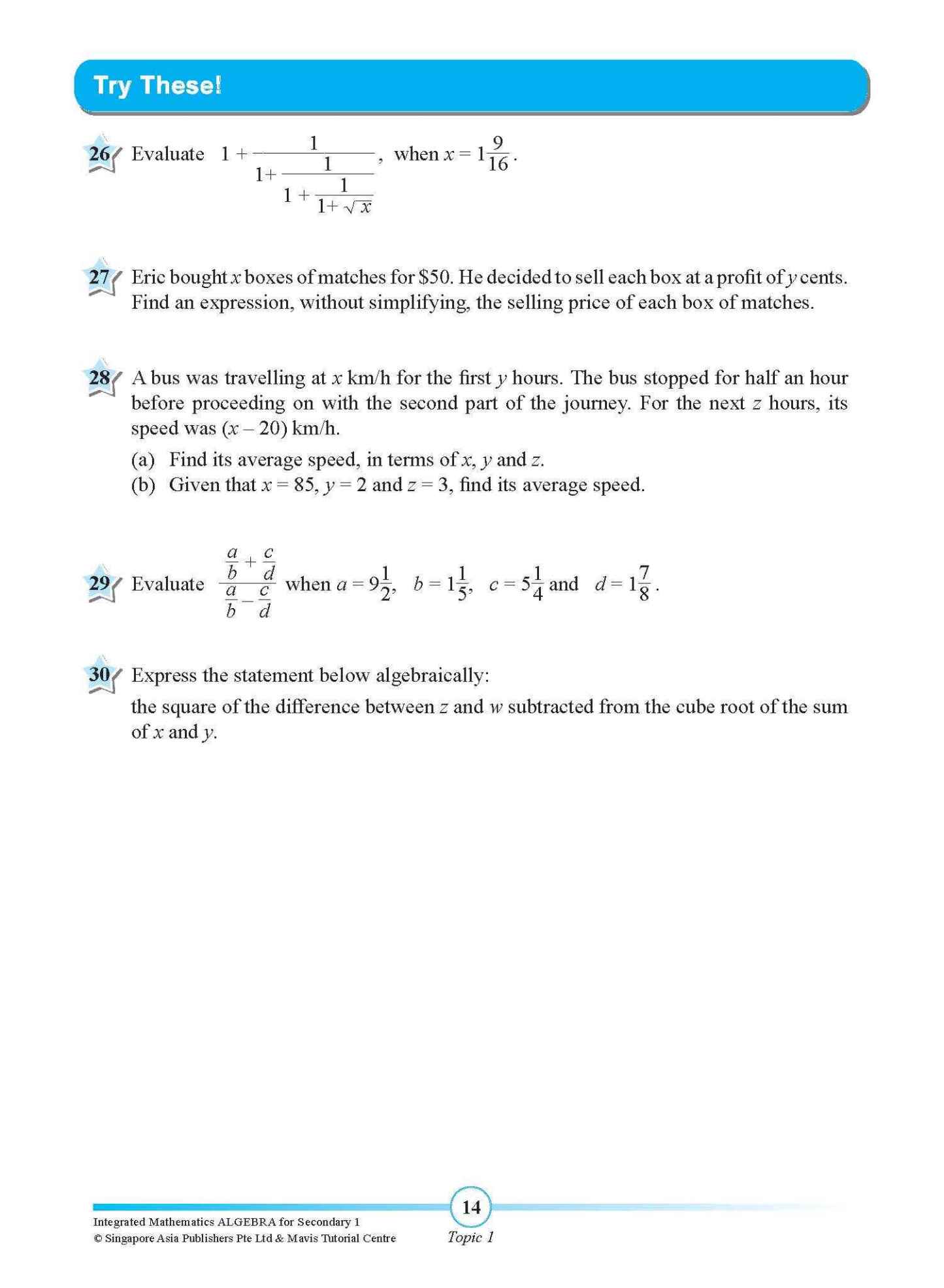 INTEGRATED MATHEMATICS ALGEBRA For SECONDARY 1 [G3 and IP]