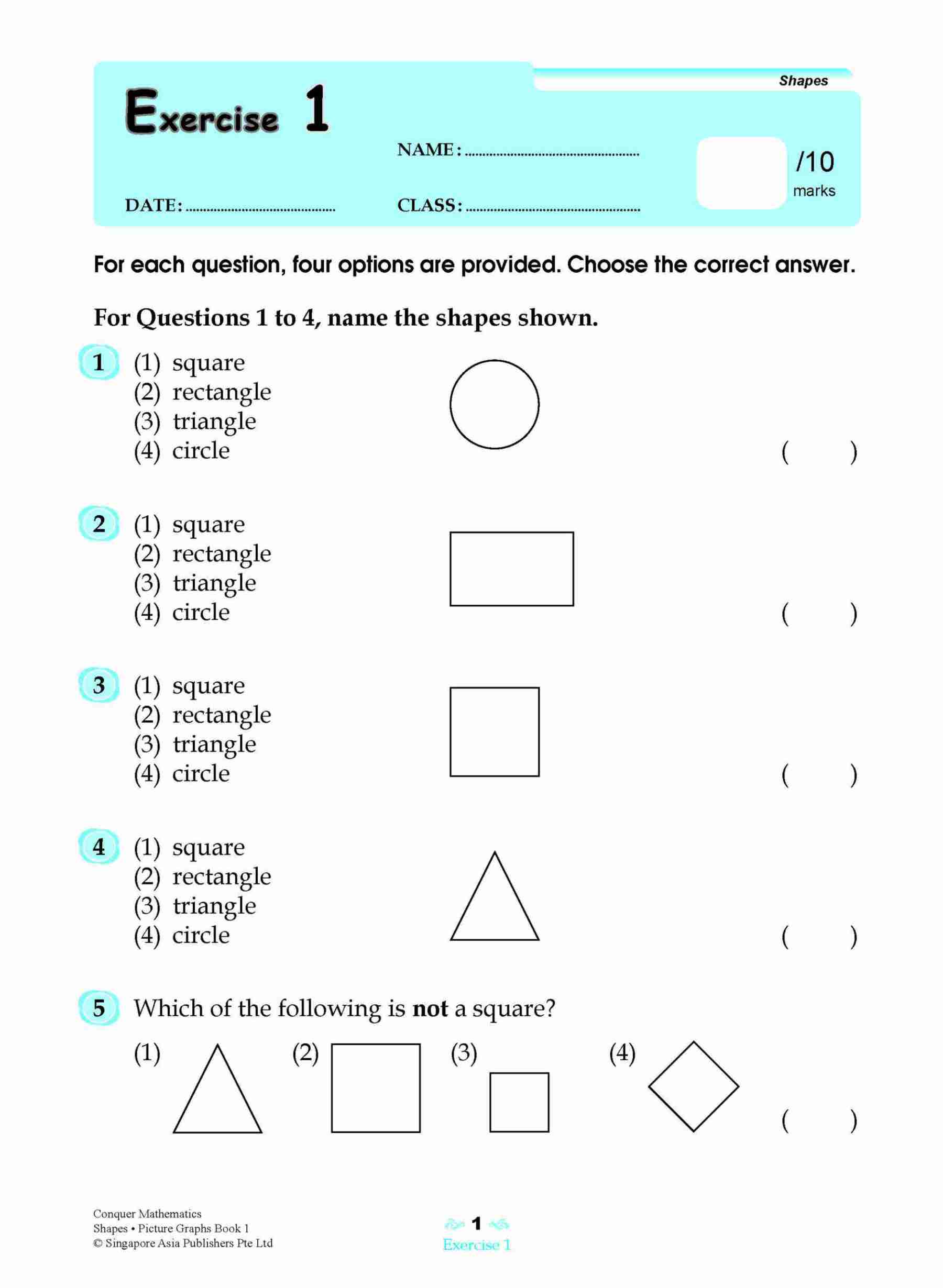 Conquer Mathematics (Shapes • Picture Graphs) For Primary Levels Workbook 1