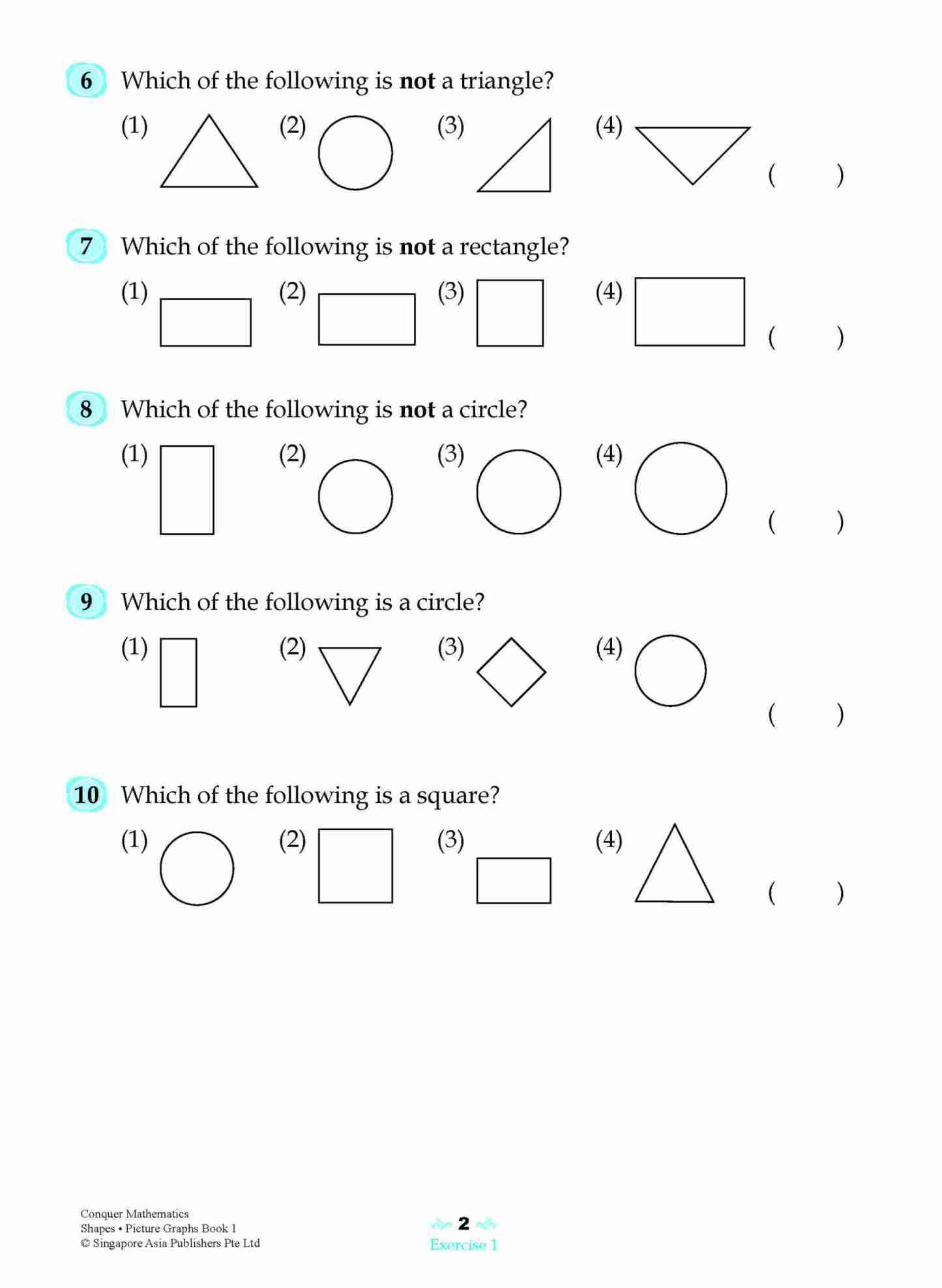 Conquer Mathematics (Shapes • Picture Graphs) For Primary Levels Workbook 1