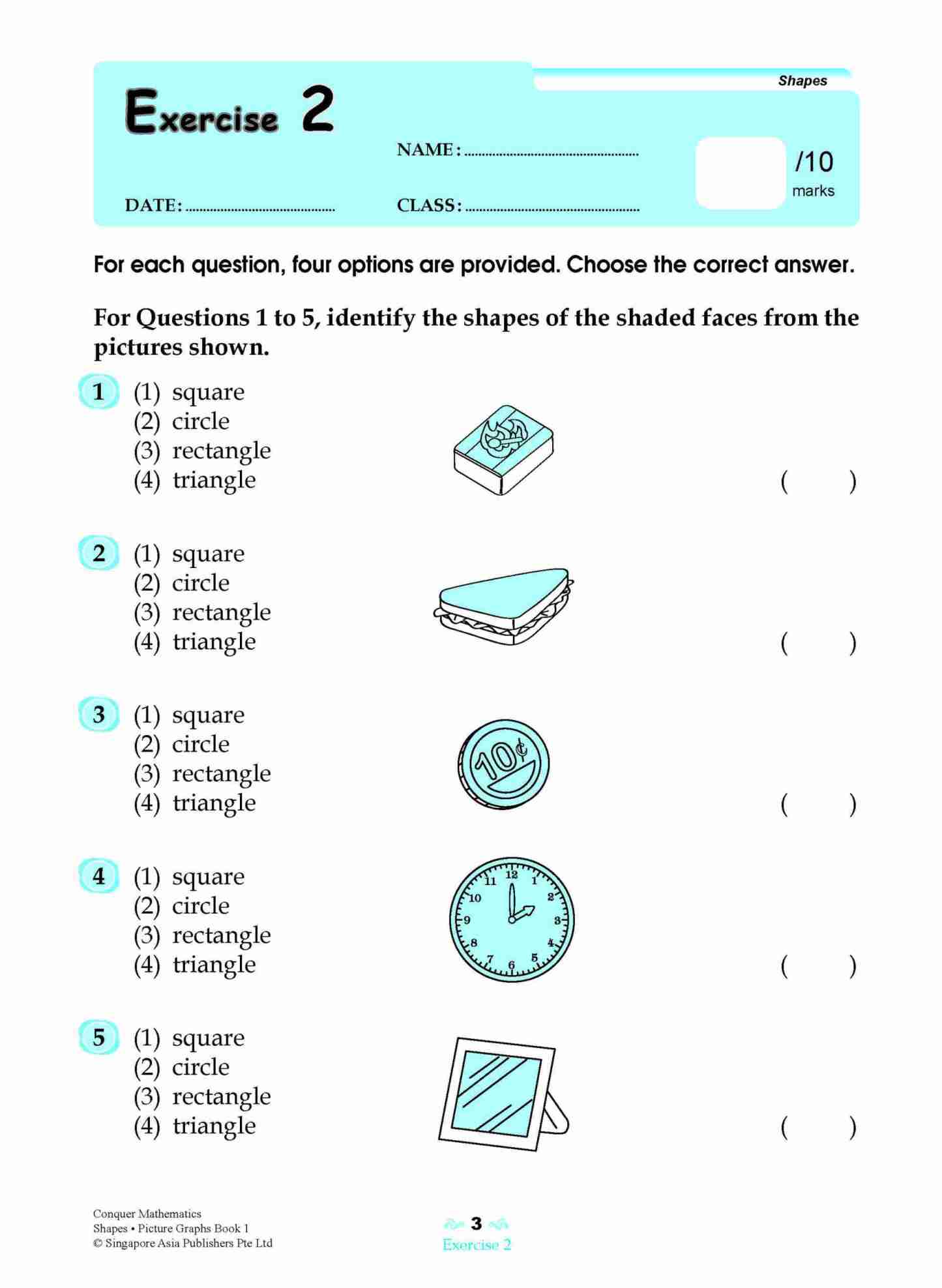 Conquer Mathematics (Shapes • Picture Graphs) For Primary Levels Workbook 1