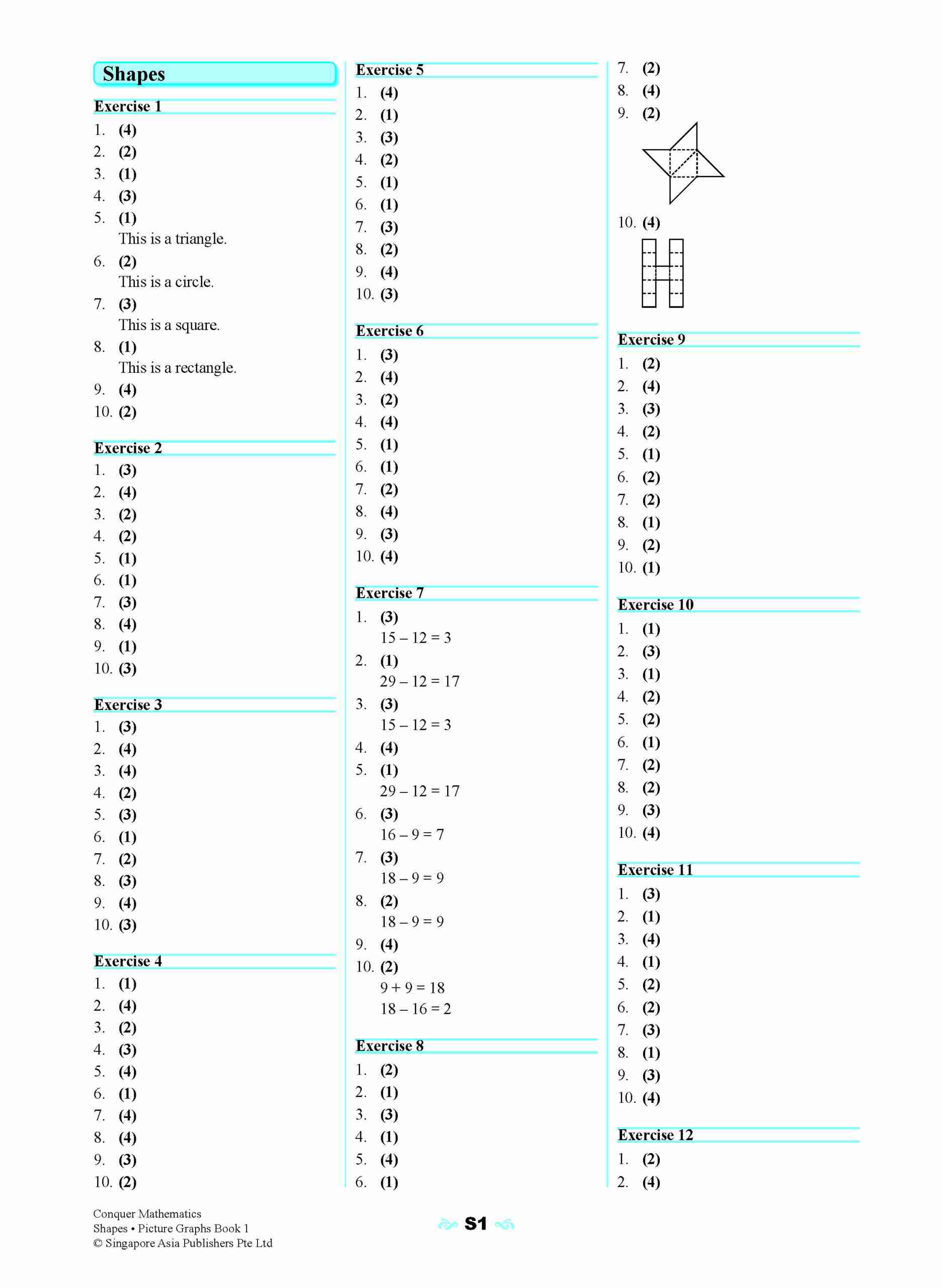 Conquer Mathematics (Shapes • Picture Graphs) For Primary Levels Workbook 1