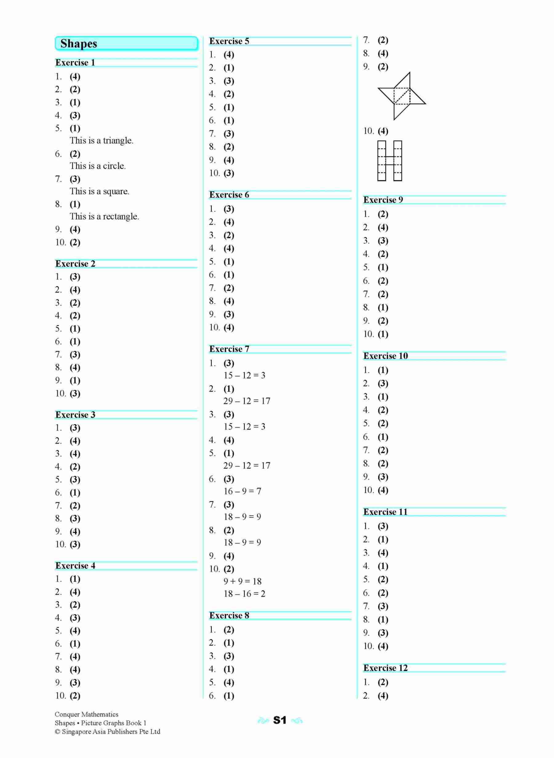 Conquer Mathematics (Shapes • Picture Graphs) For Primary Levels Workbook 1