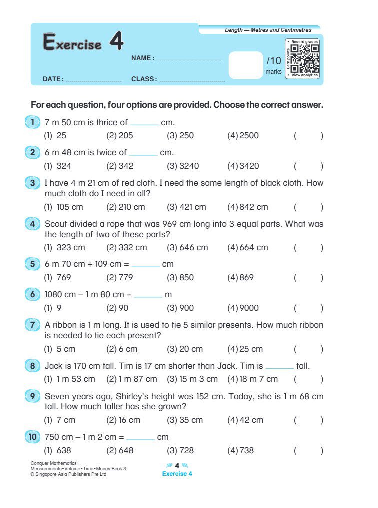 Conquer Mathematics Measurements . Volume . Time . Money Workbook 3