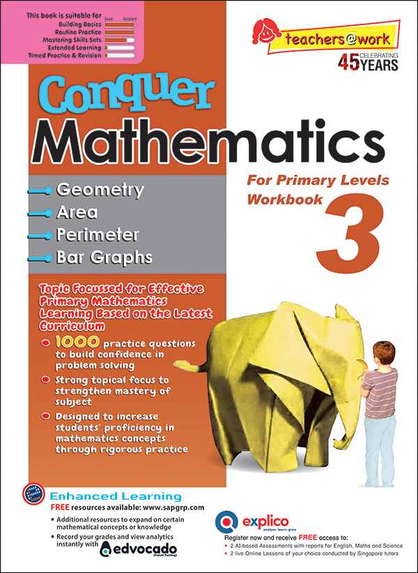 Conquer Mathematics Geometry . Area . Perimeter . Bar Graphs Workbook 3