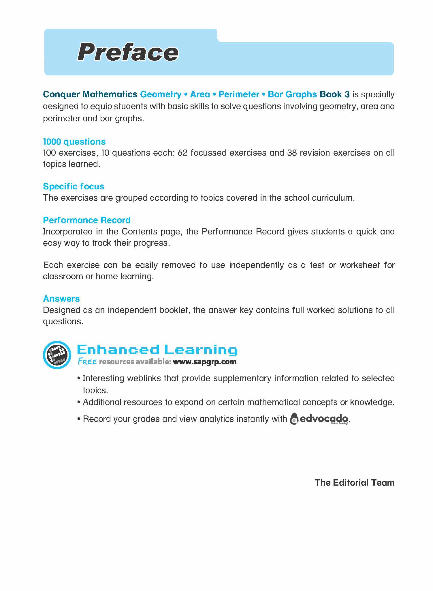 Conquer Mathematics Geometry . Area . Perimeter . Bar Graphs Workbook 3