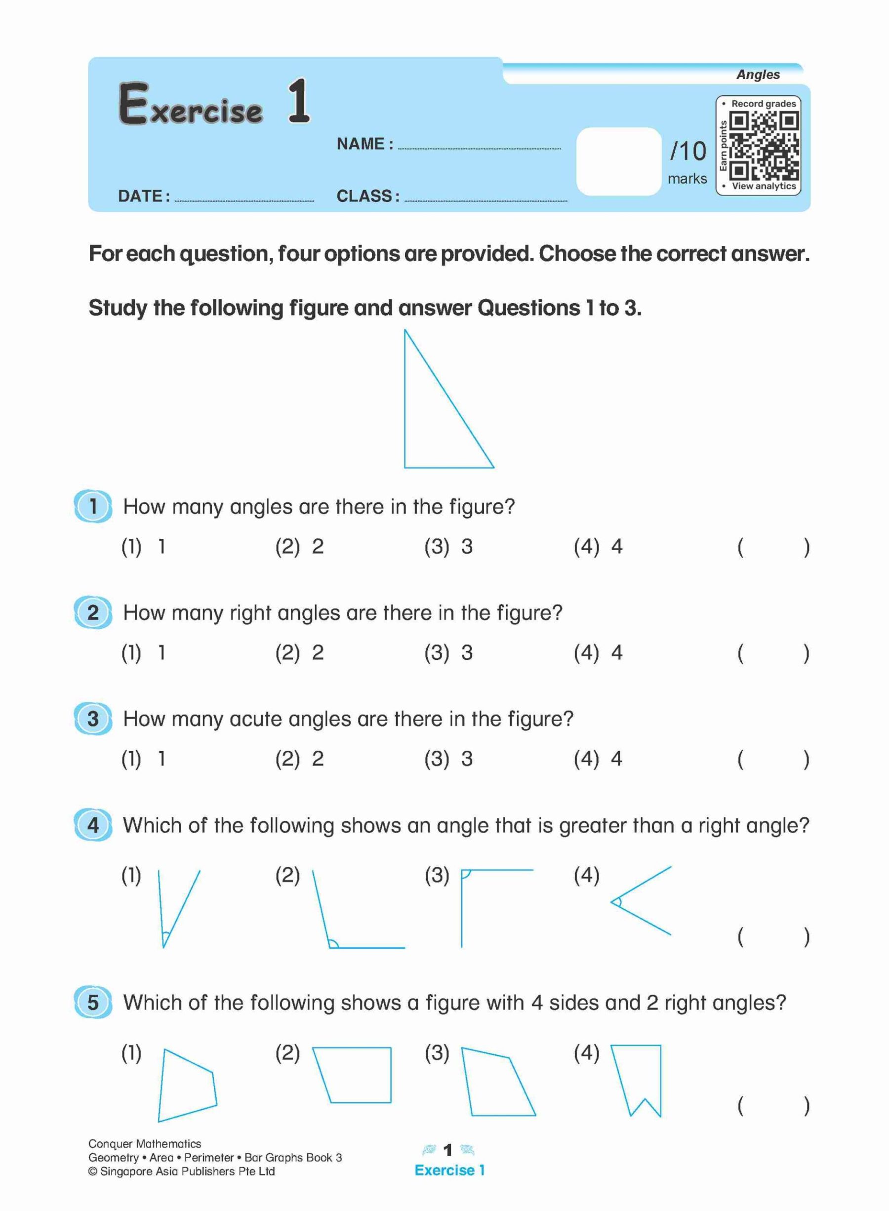 Conquer Mathematics Geometry . Area . Perimeter . Bar Graphs Workbook 3