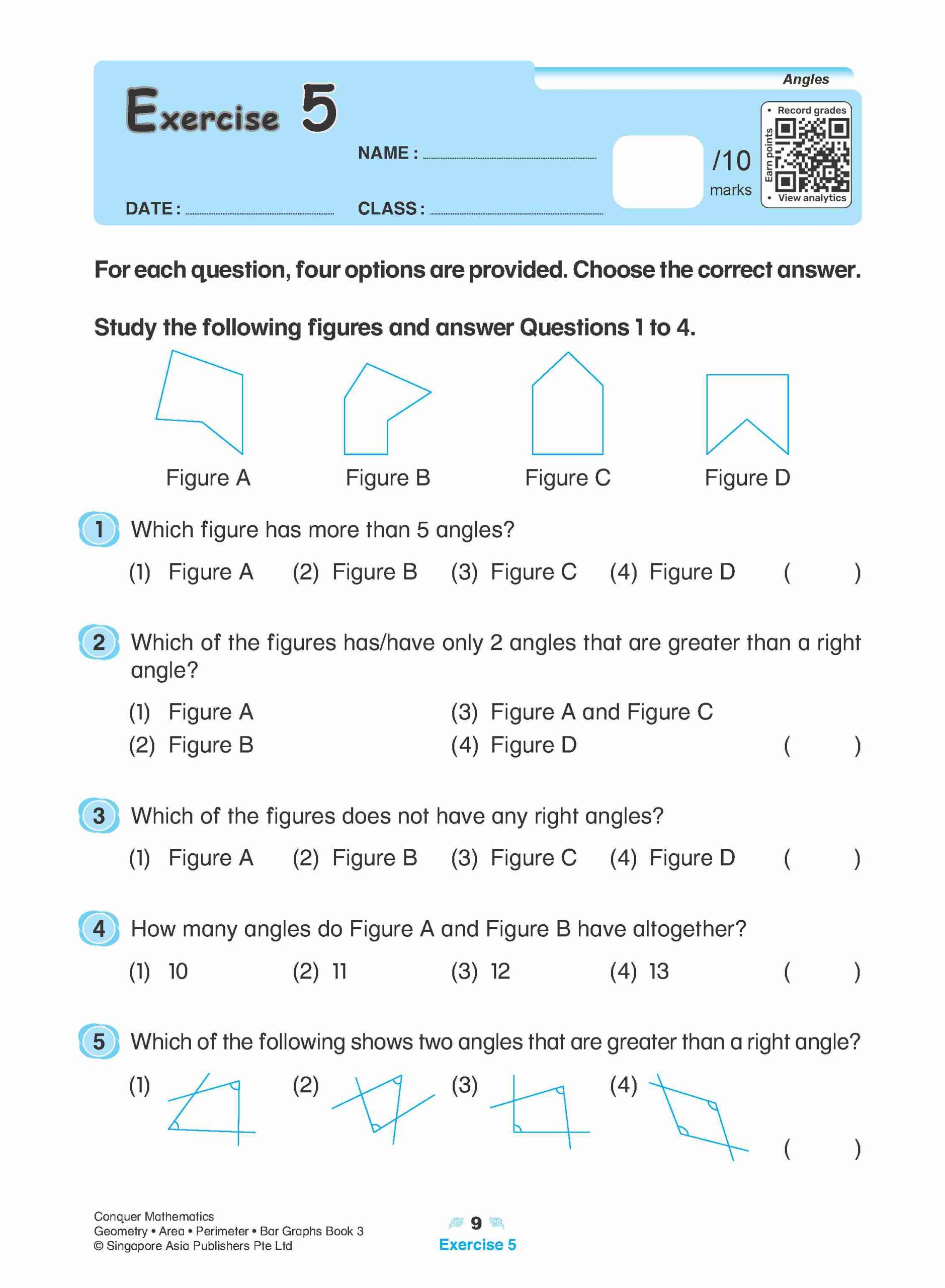 Conquer Mathematics Geometry . Area . Perimeter . Bar Graphs Workbook 3