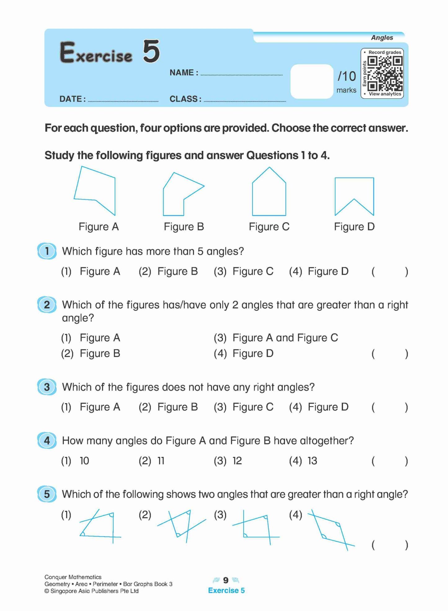 Conquer Mathematics Geometry . Area . Perimeter . Bar Graphs Workbook 3