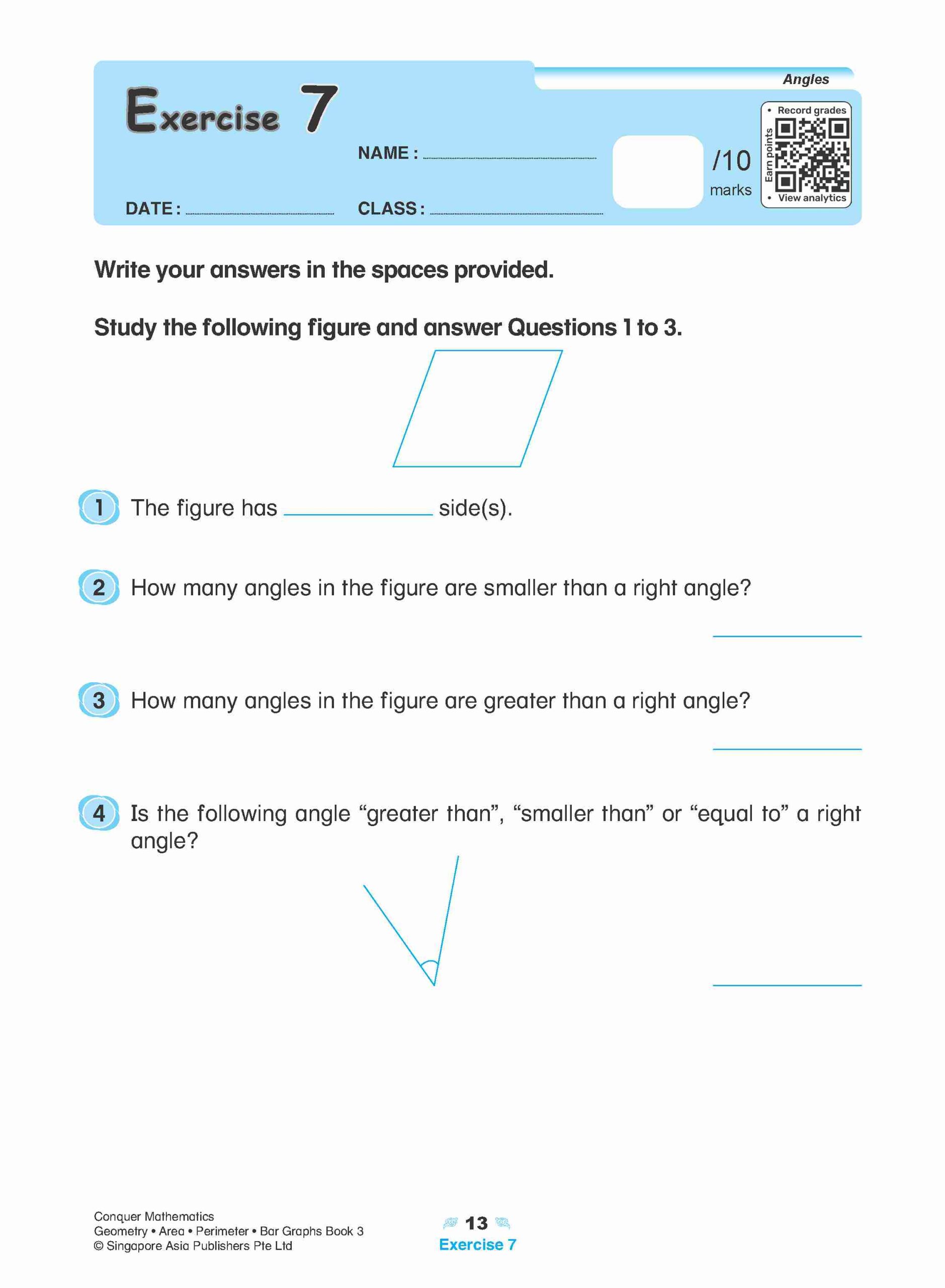 Conquer Mathematics Geometry . Area . Perimeter . Bar Graphs Workbook 3
