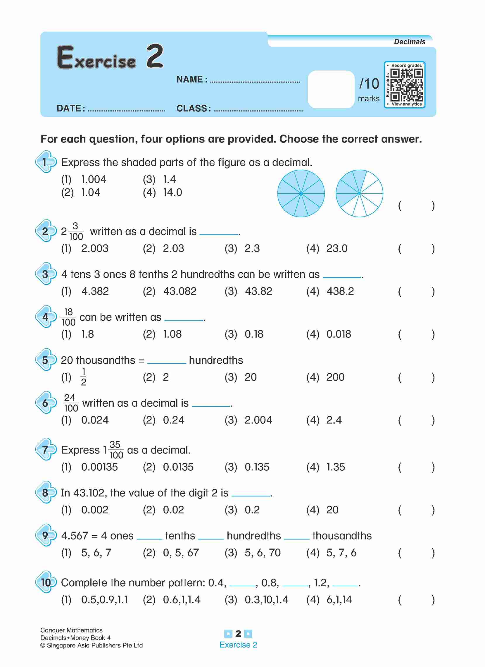 Conquer Mathematics Decimals • Money Workbook 4