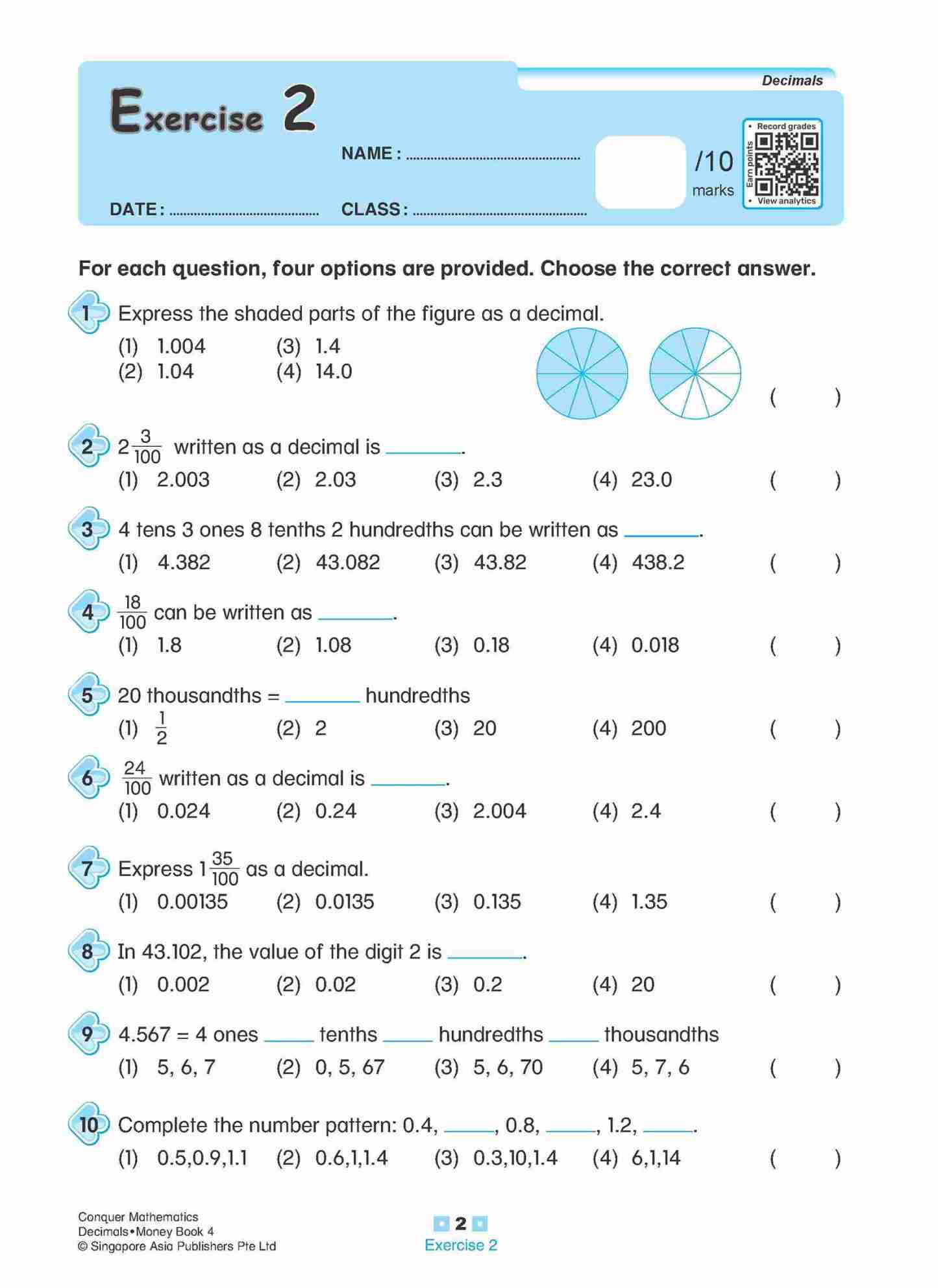 Conquer Mathematics Decimals • Money Workbook 4