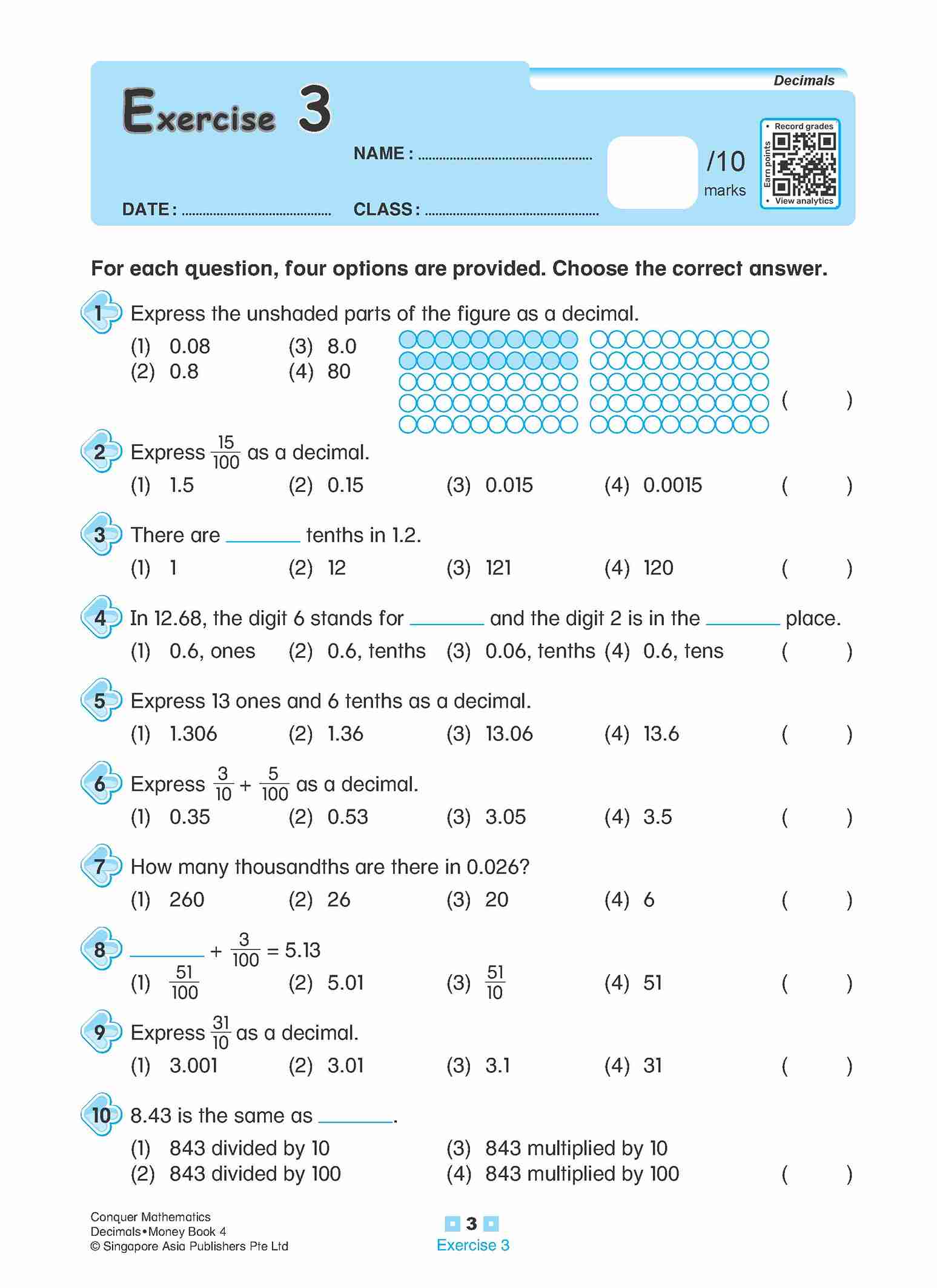 Conquer Mathematics Decimals • Money Workbook 4