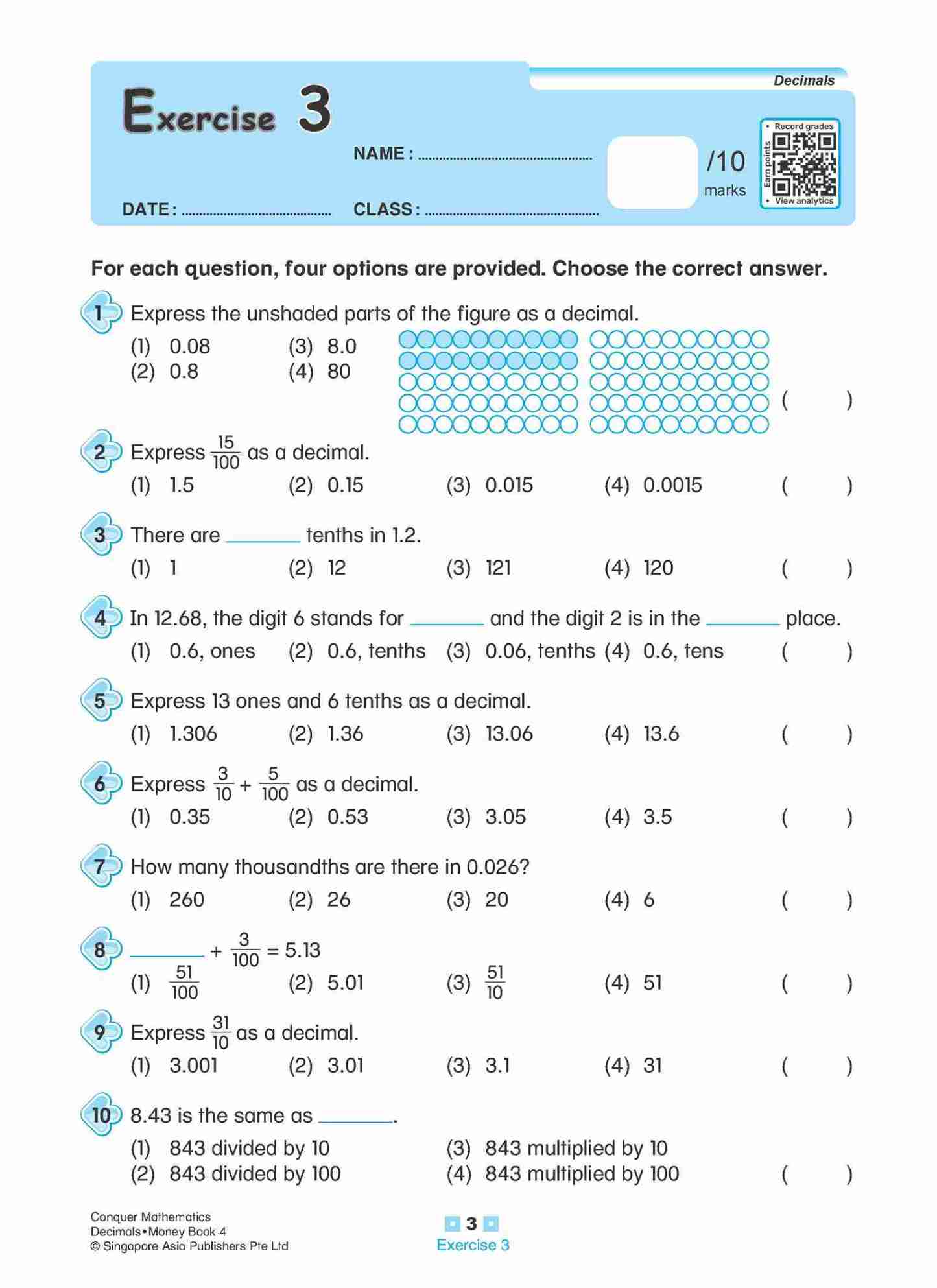 Conquer Mathematics Decimals • Money Workbook 4