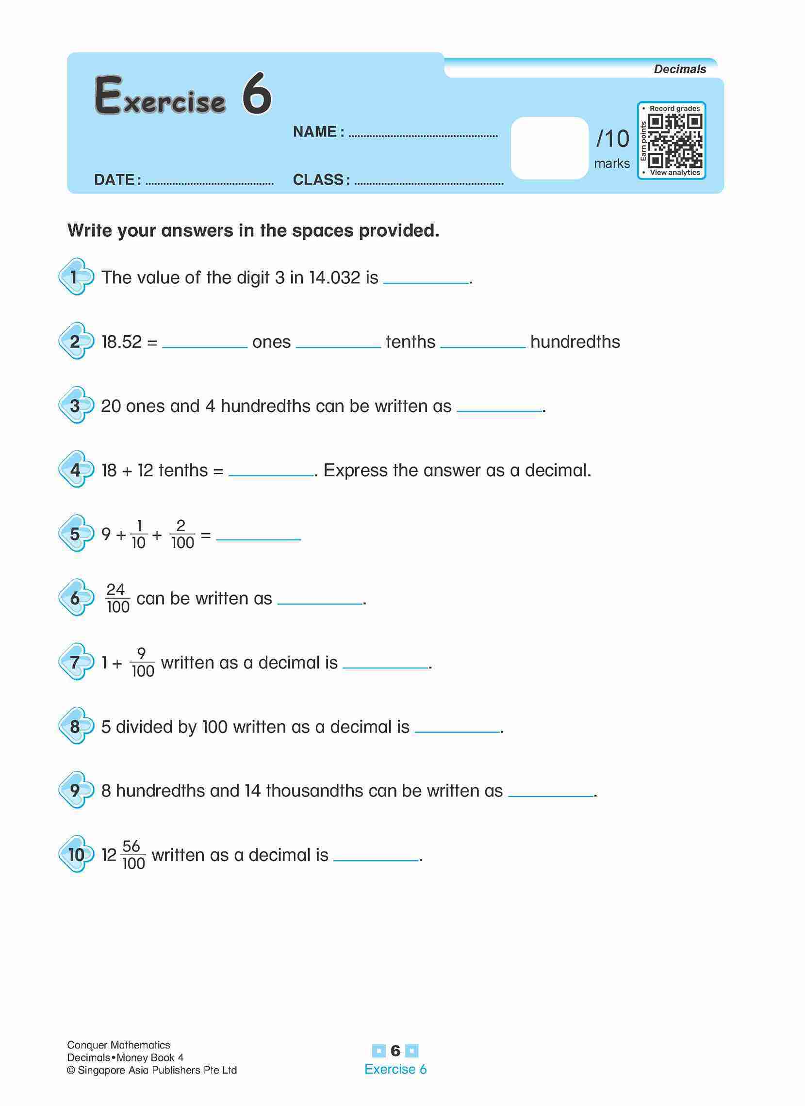 Conquer Mathematics Decimals • Money Workbook 4
