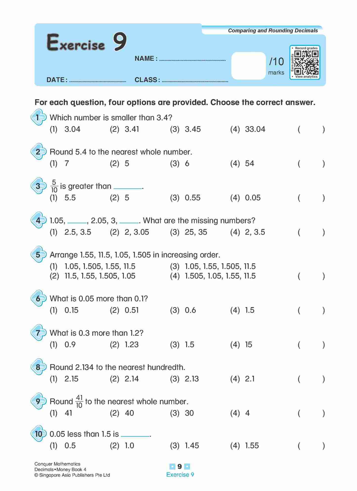 Conquer Mathematics Decimals • Money Workbook 4