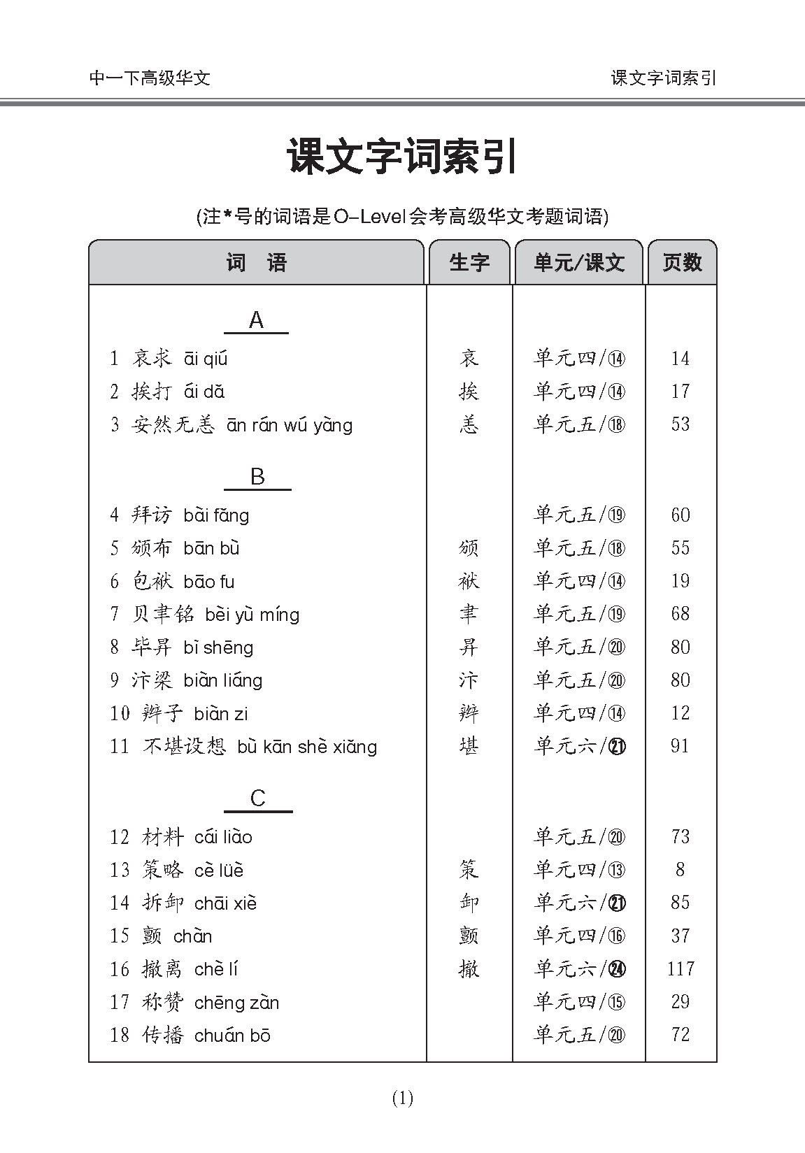 中学一年级高级华文课文字词手册 (一下) / A Handbook Of Vocabulary For Secondary 1B [Higher Chinese]