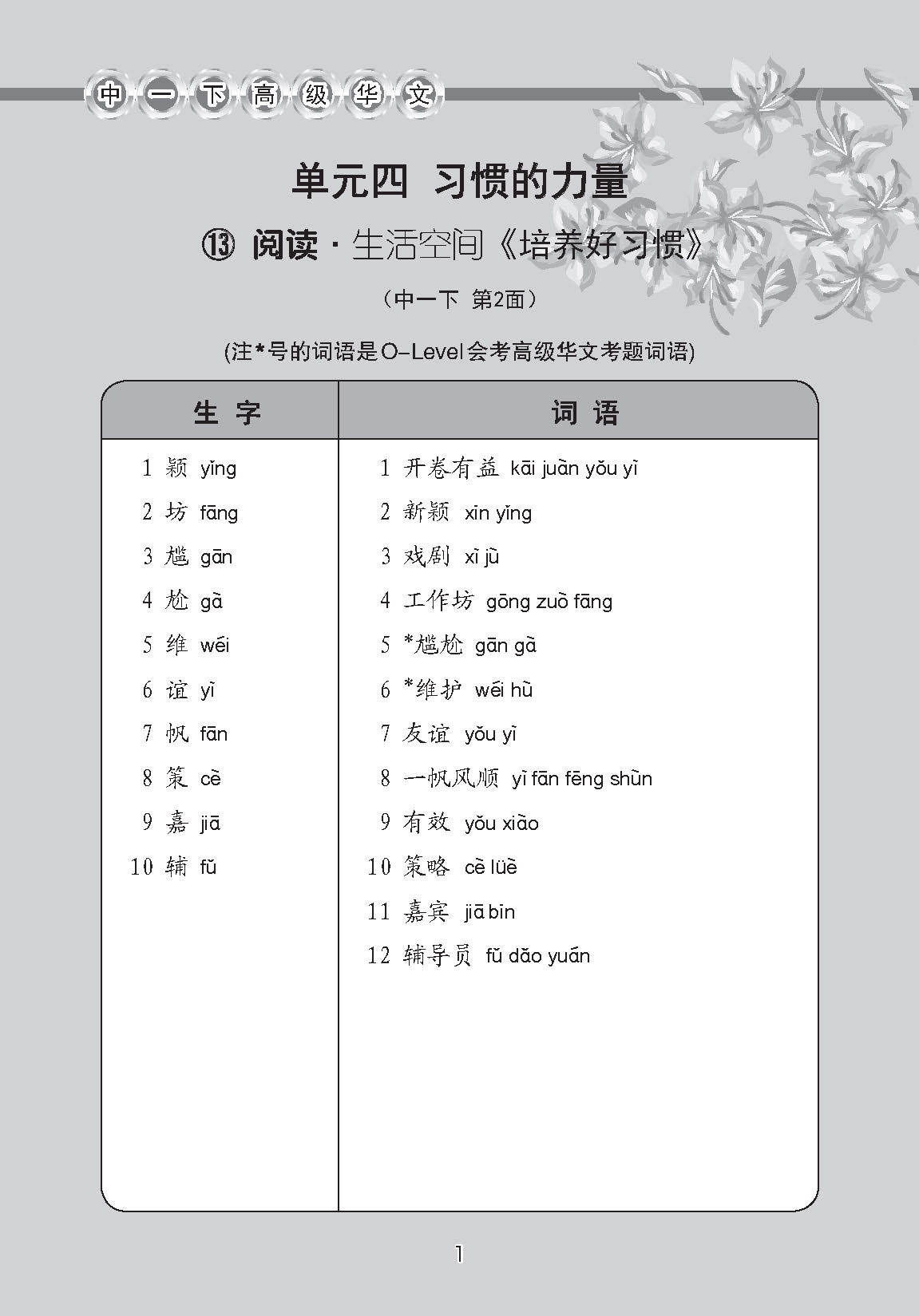 中学一年级高级华文课文字词手册 (一下) / A Handbook Of Vocabulary For Secondary 1B [Higher Chinese]