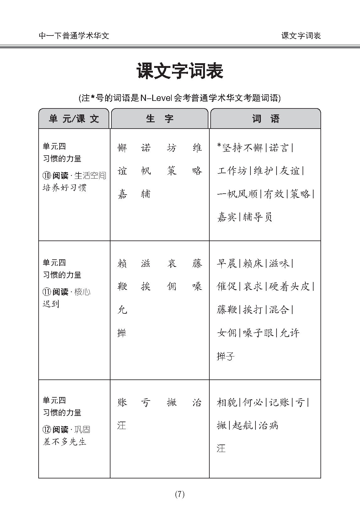 中学一年级普通学术华文课文字词手册 (一下) (A Handbook of Vocabulary For Secondary 1B Normal Academic Chinese)