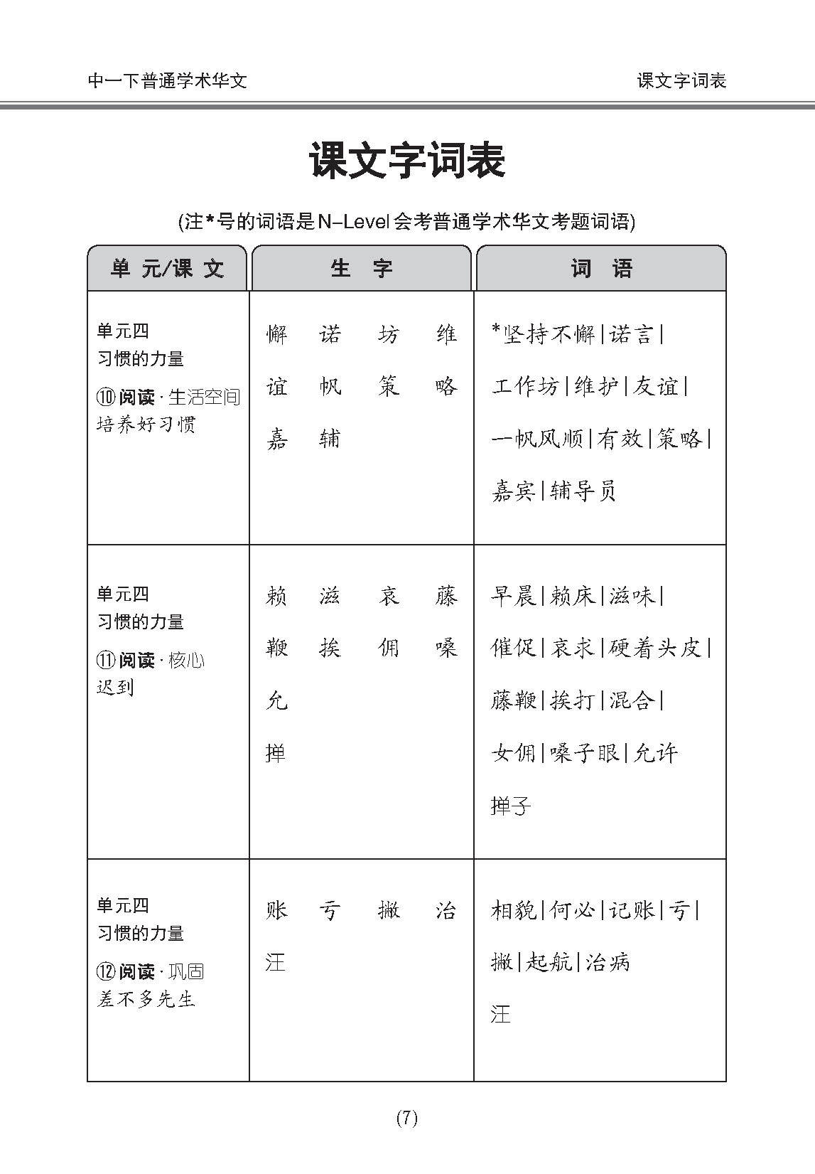 中学一年级普通学术华文课文字词手册 (一下) (A Handbook of Vocabulary For Secondary 1B Normal Academic Chinese)