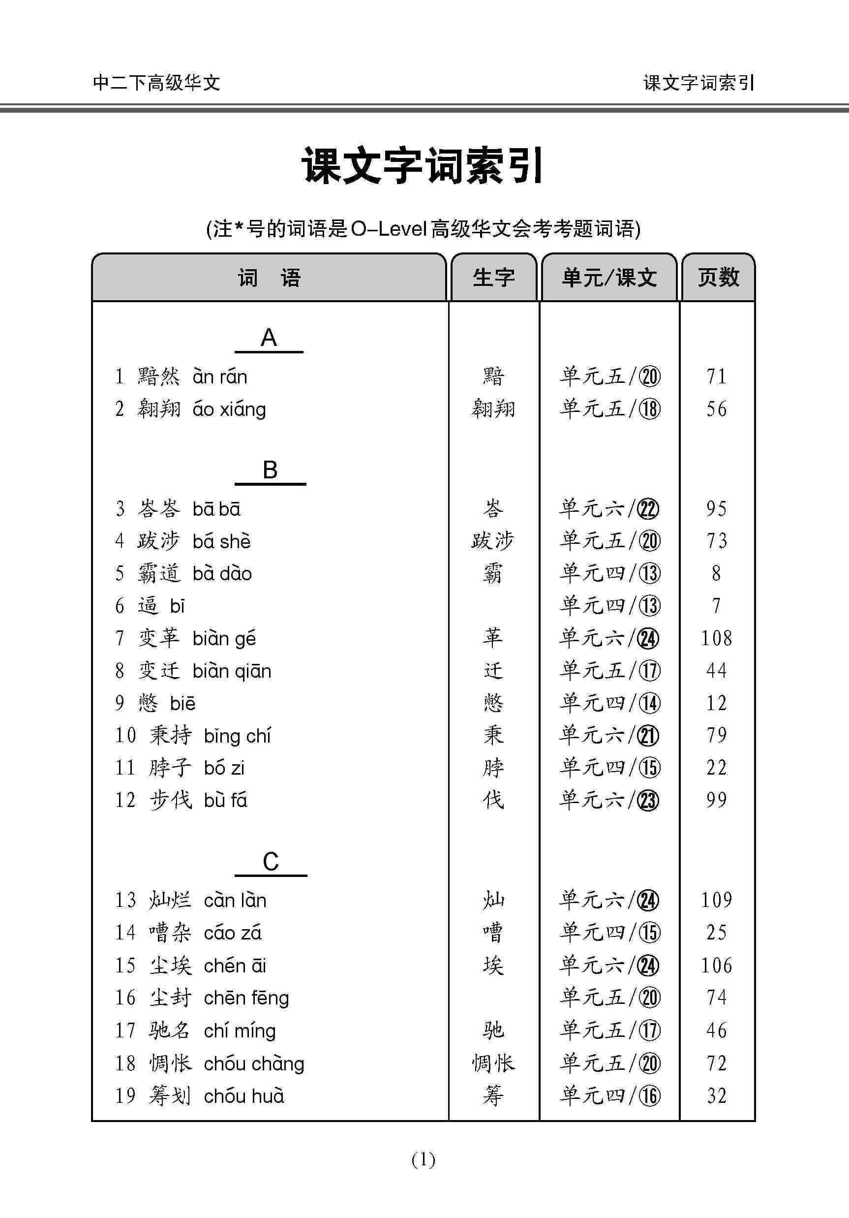 中学二年级高级华文课文字词手册 (二下) / A Handbook Of Vocabulary For Secondary 2B [Higher Chinese]