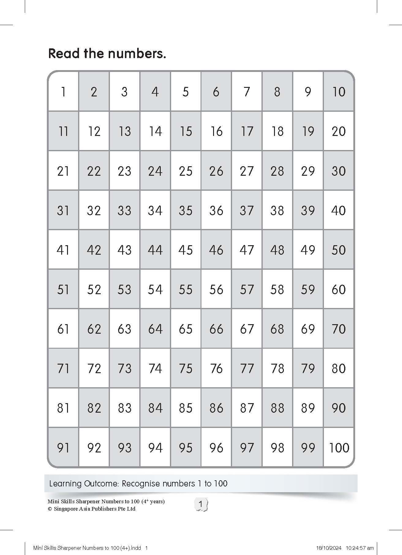 Mini Skills Sharpener NUMBERS 1 TO 100 (4+ Years)