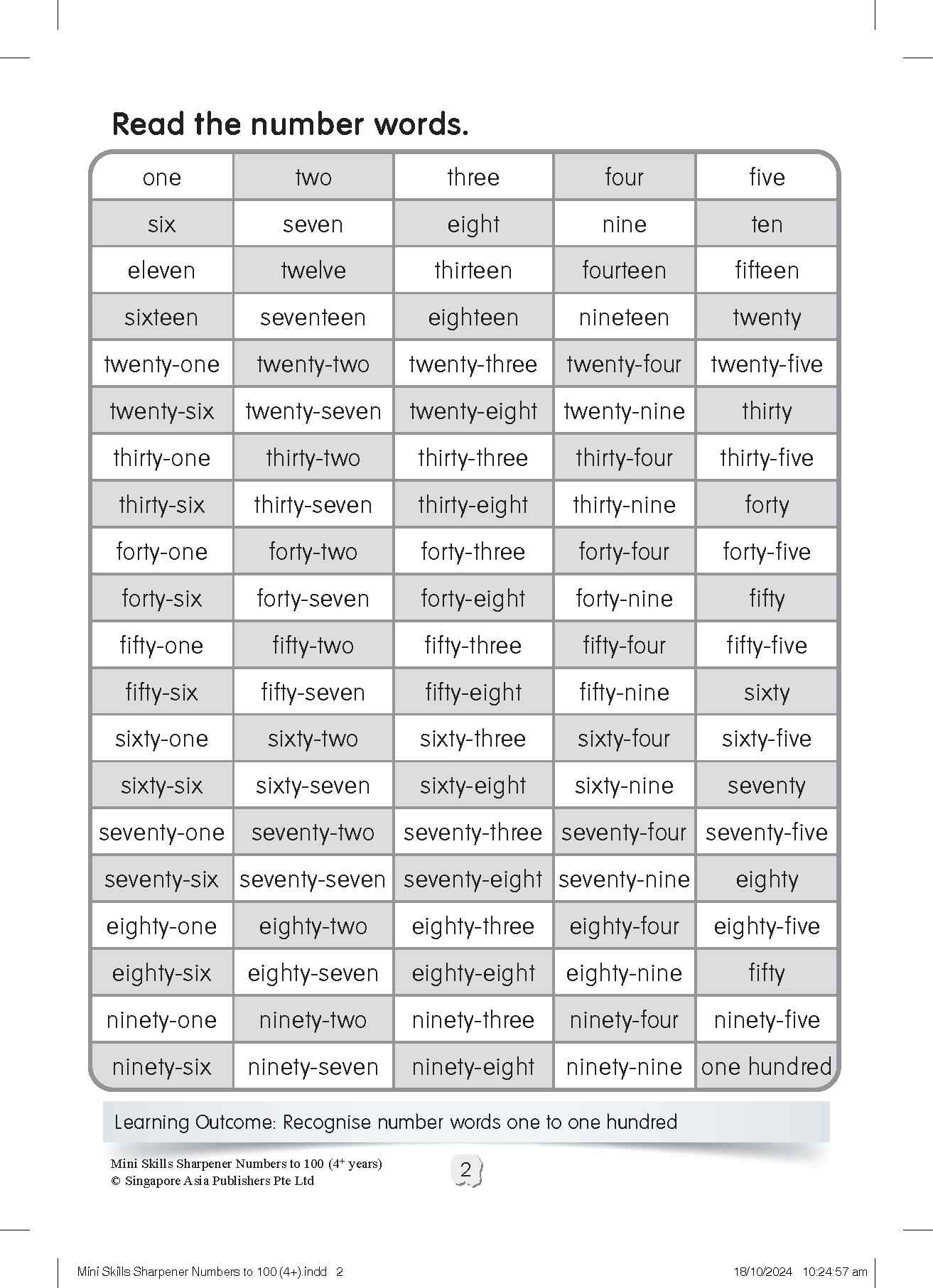 Mini Skills Sharpener NUMBERS 1 TO 100 (4+ Years)